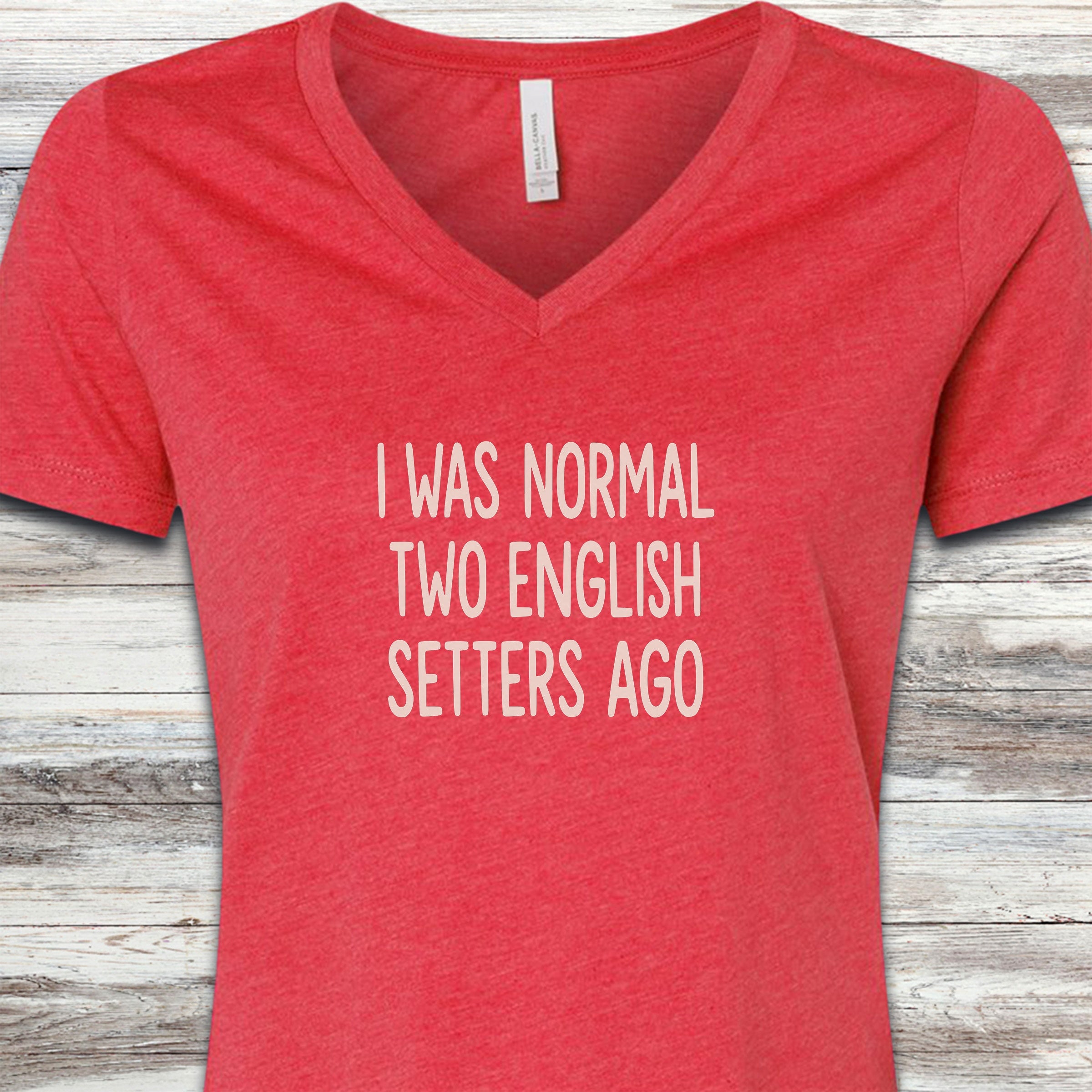 English Setter Normal V-Neck Tee - Heather Red