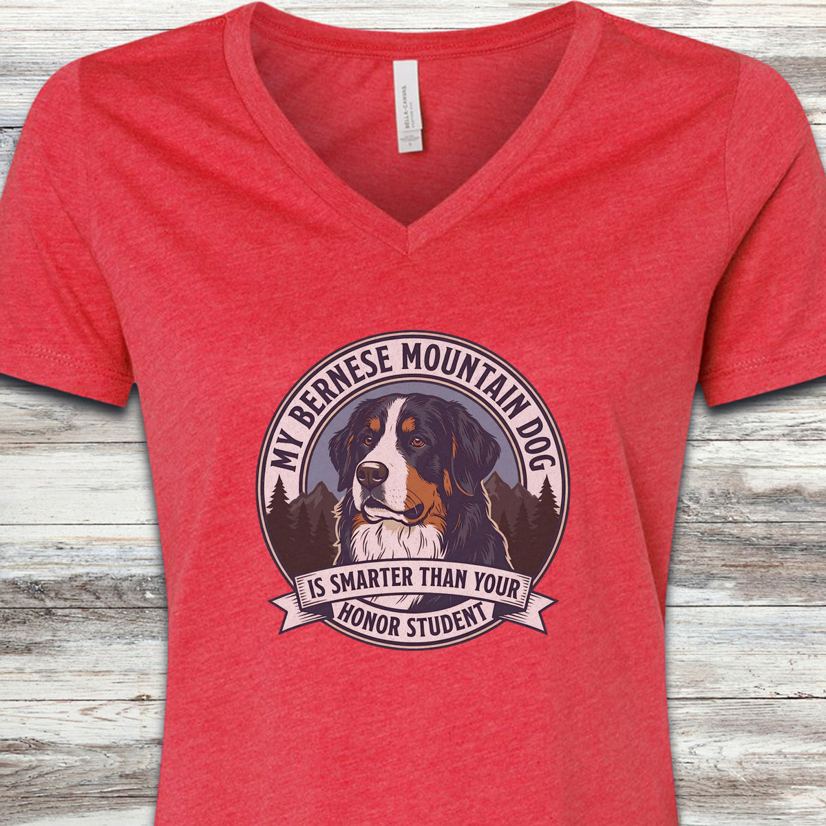 Bernese Mountain Dog Smart V-Neck Tee - Heather Red