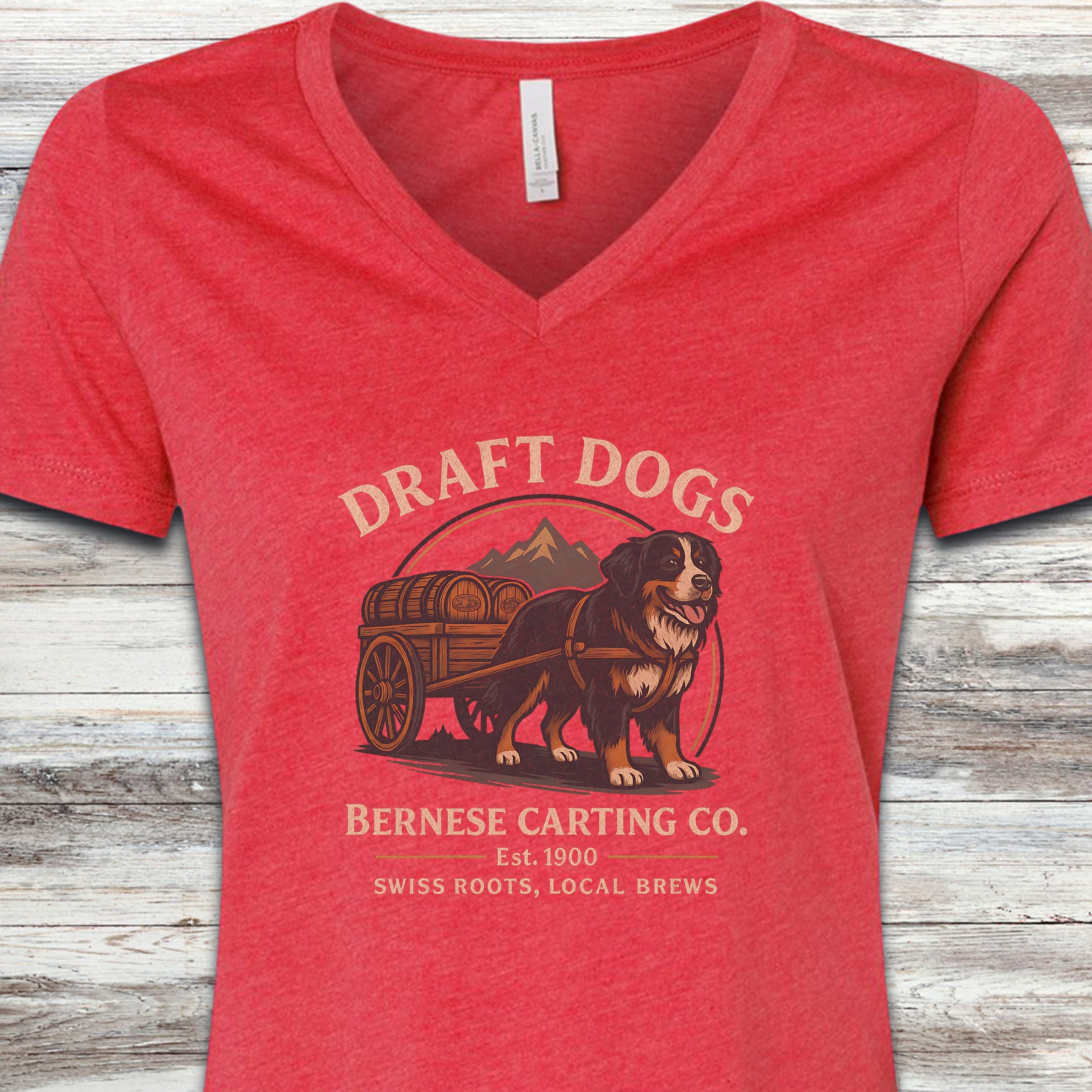 Bernese Mountain Dog Draft Dogs V-Neck Tee - Heather Red
