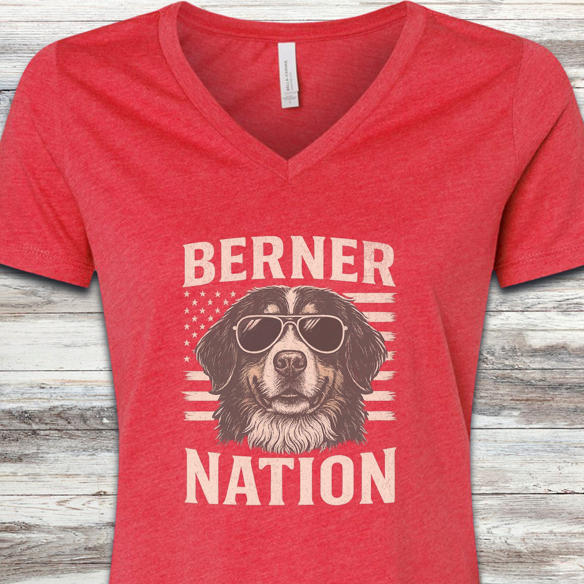 Bernese Mountain Dog Nation V-Neck Tee - Heather Red