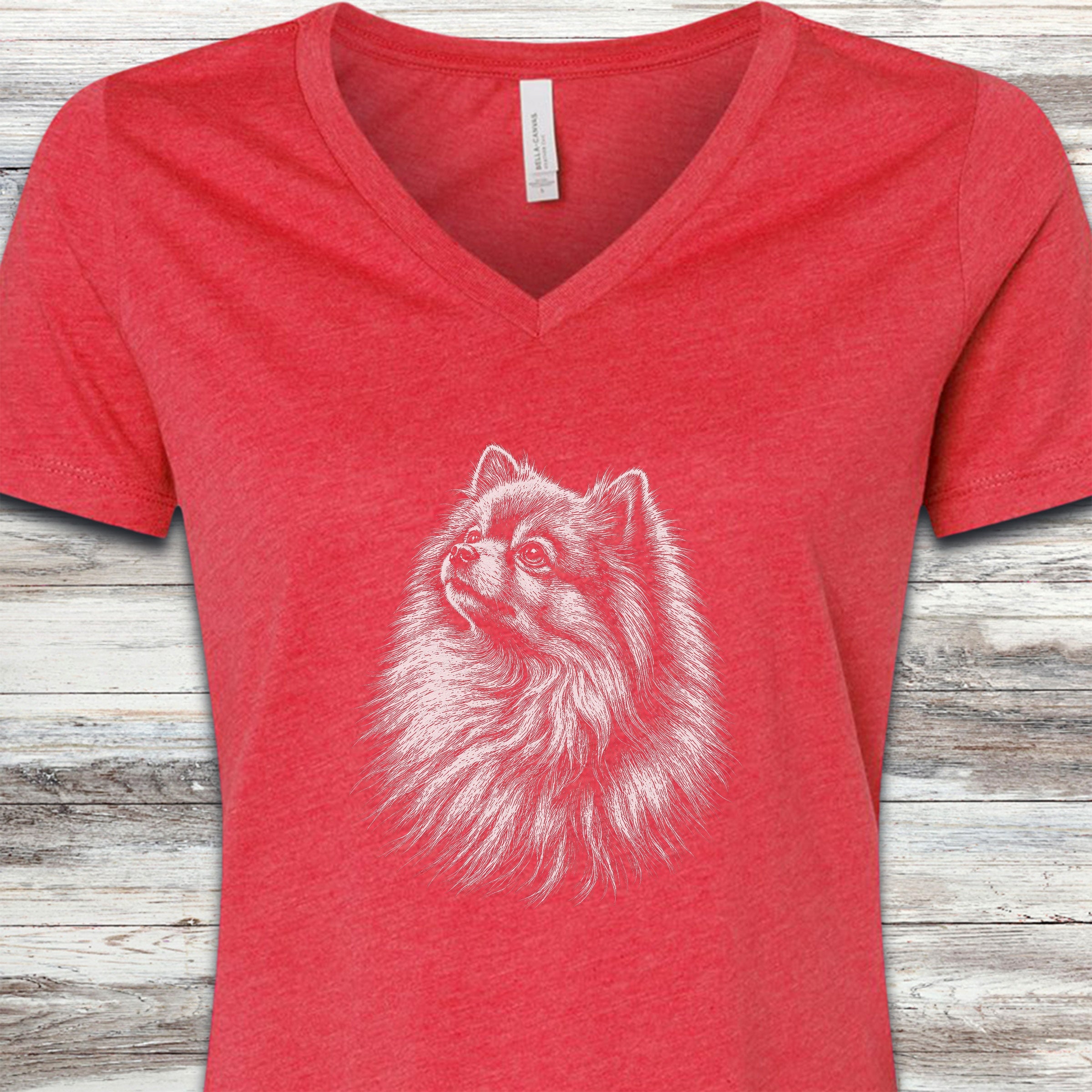 Pomeranian Loyalty V-Neck Tee - Heather Red