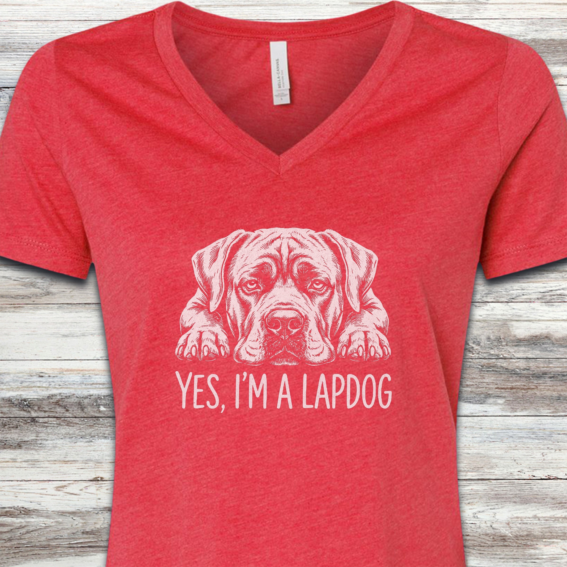Cane Corso Lap Dog V-Neck Tee - Heather Red