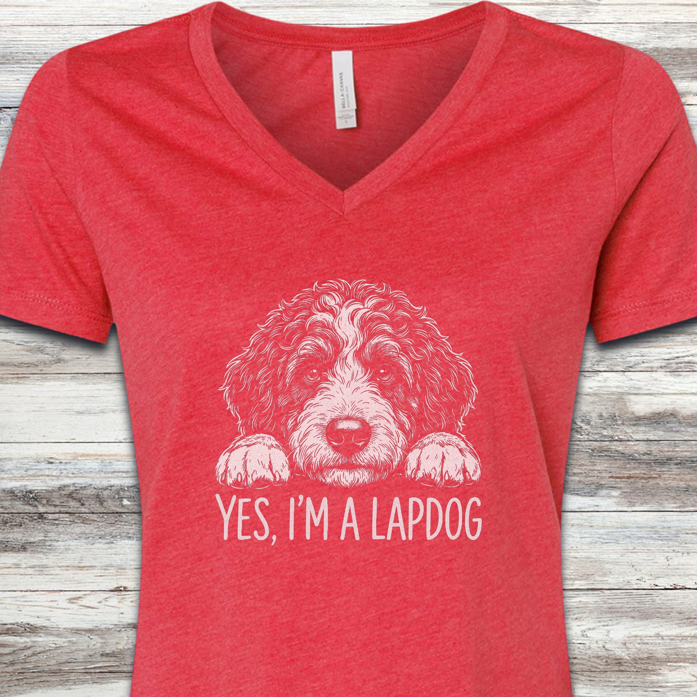 Bernedoodle Lapdog V-Neck Tee - Heather Red