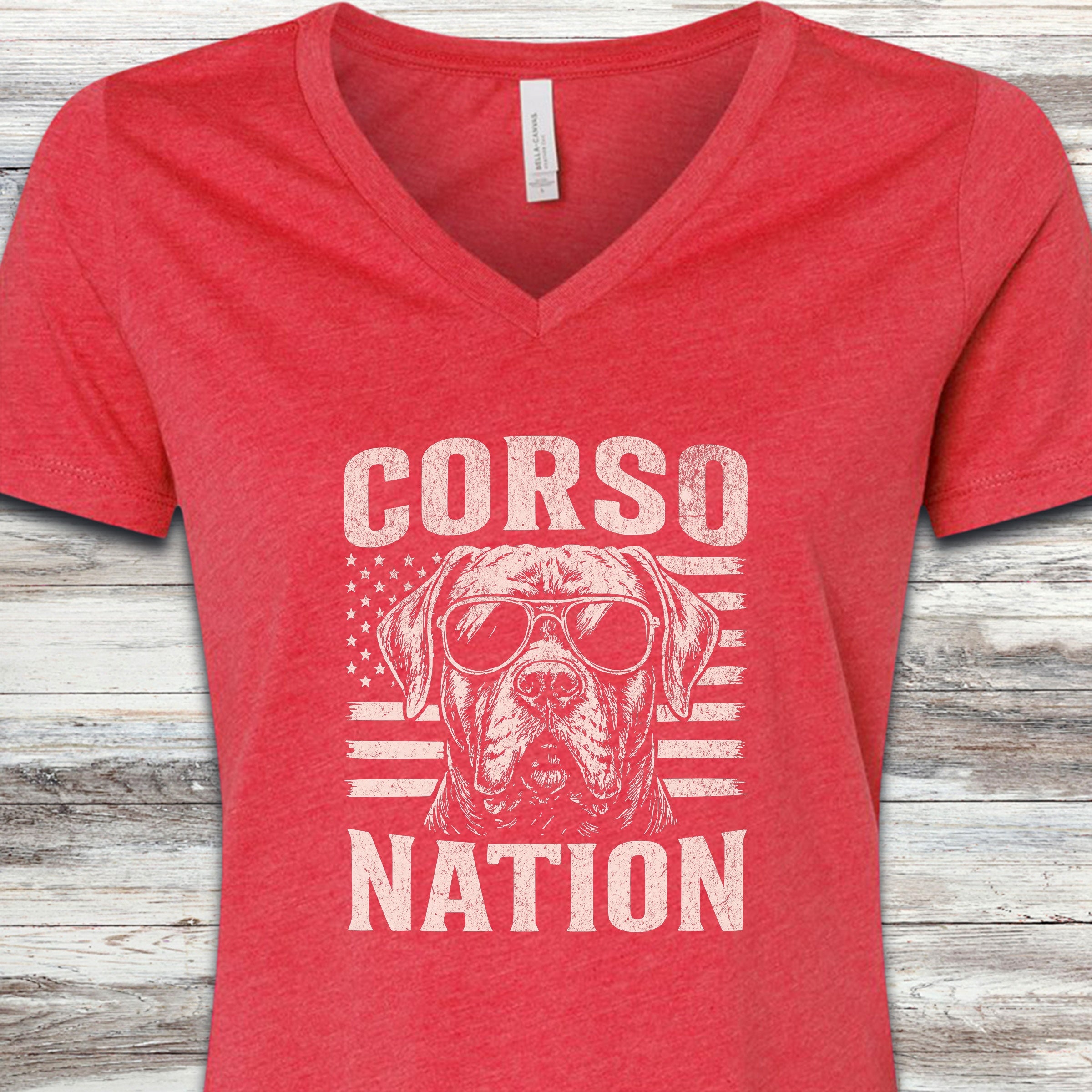 Cane Corso Nation V-Neck Tee - Heather Red