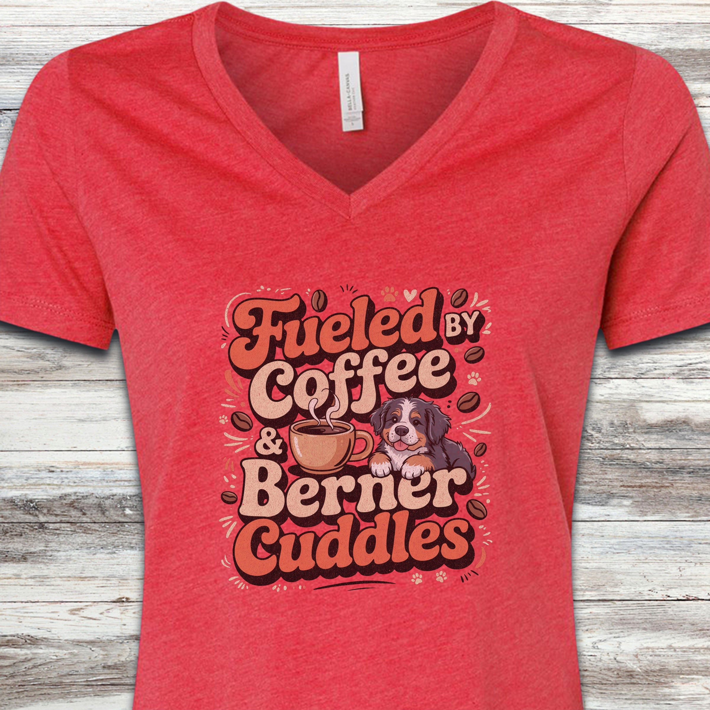Bernese Mountain Dog Cuddles V-Neck Tee - Heather Red