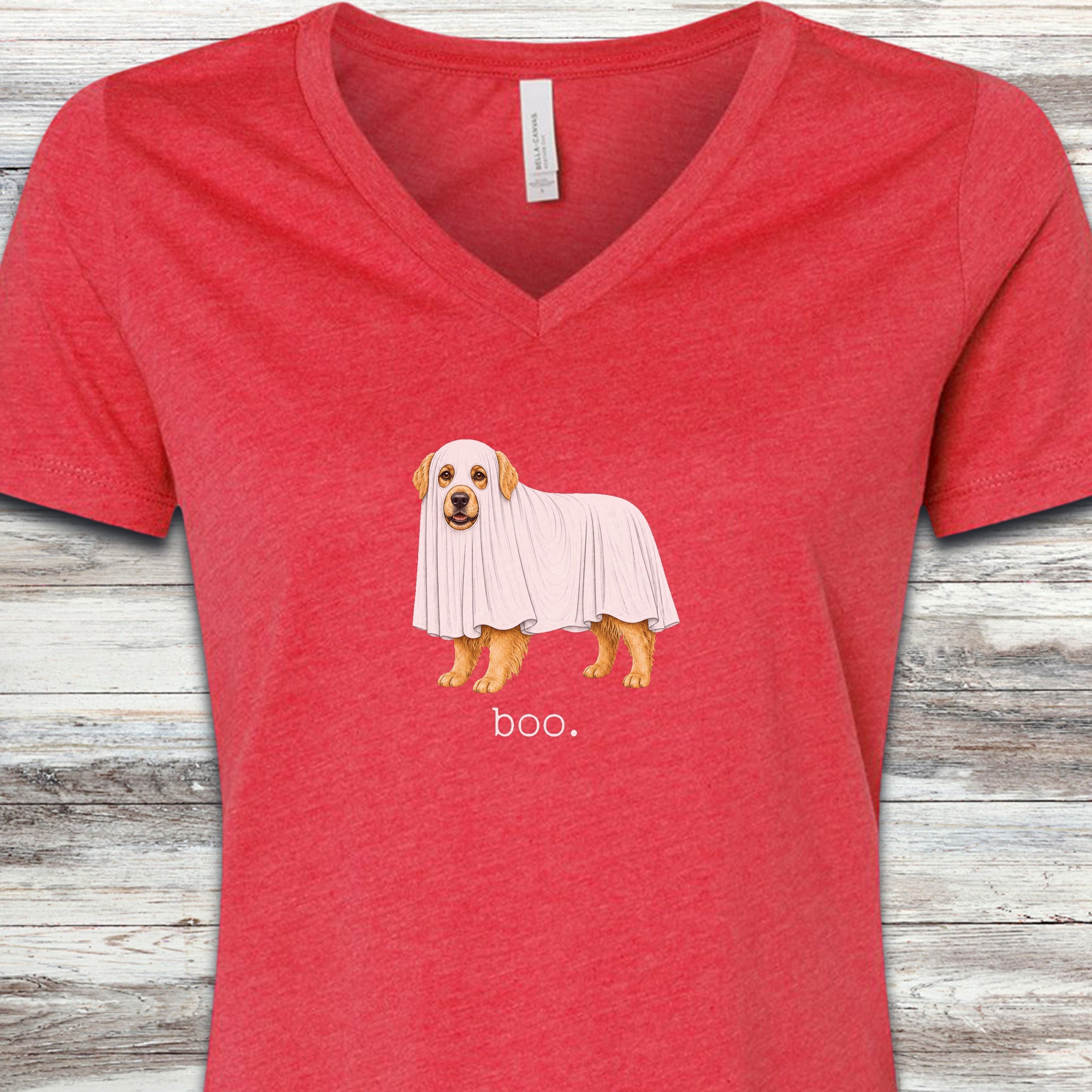Golden Retriever Boo V-Neck Tee - Heather Red