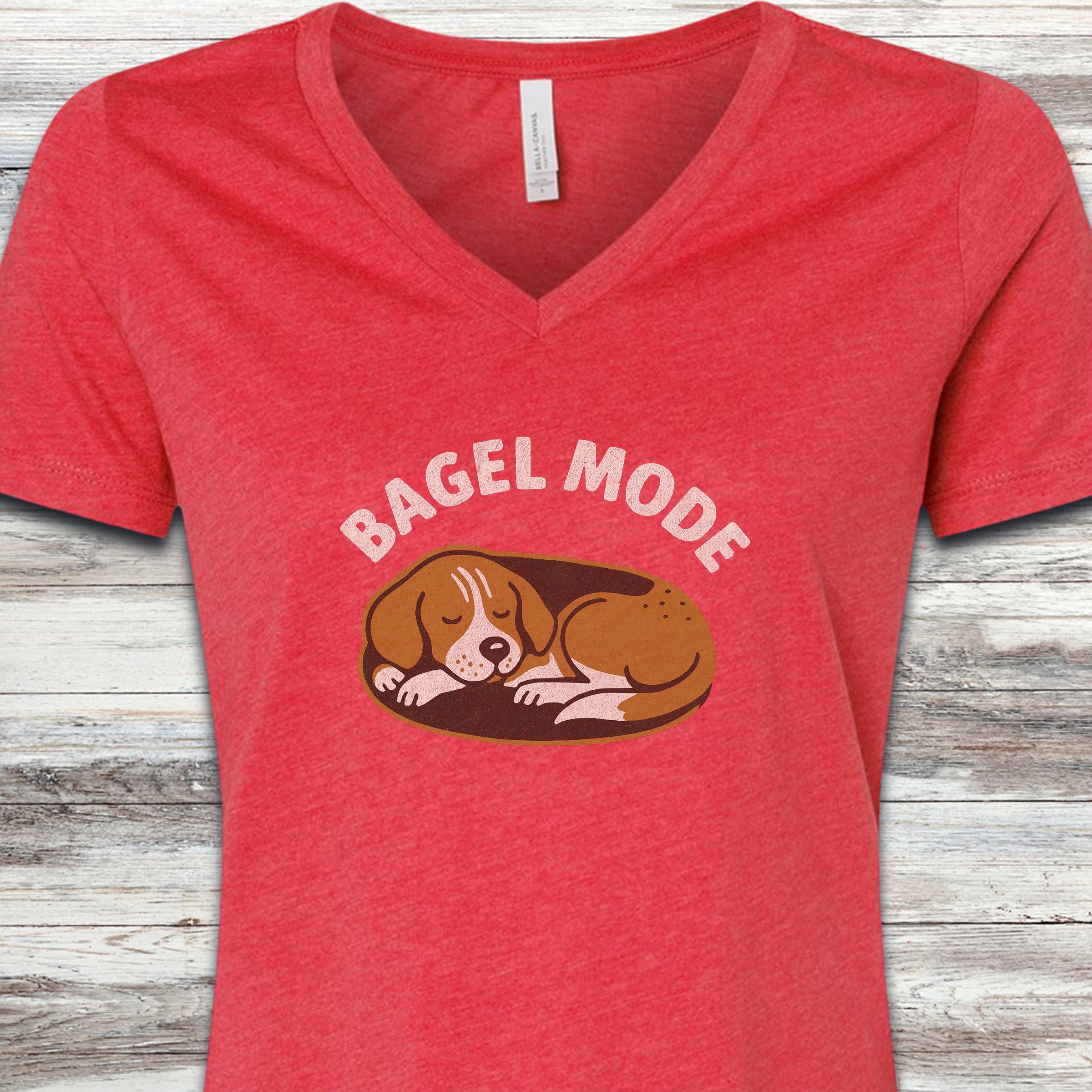 Sleeping Beagle V-Neck Tee - Heather Red