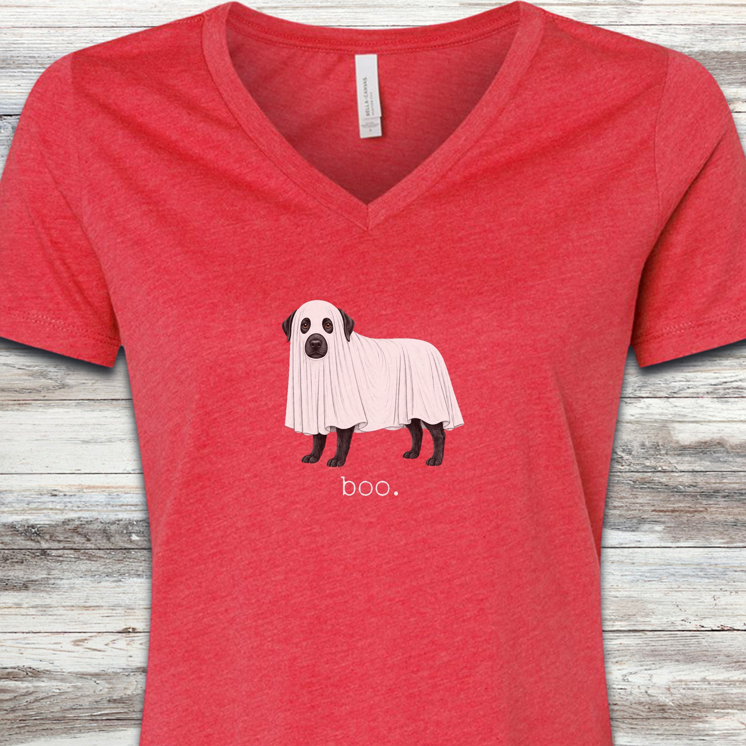 Labrador Retriever Black Boo V-Neck Tee - Heather Red