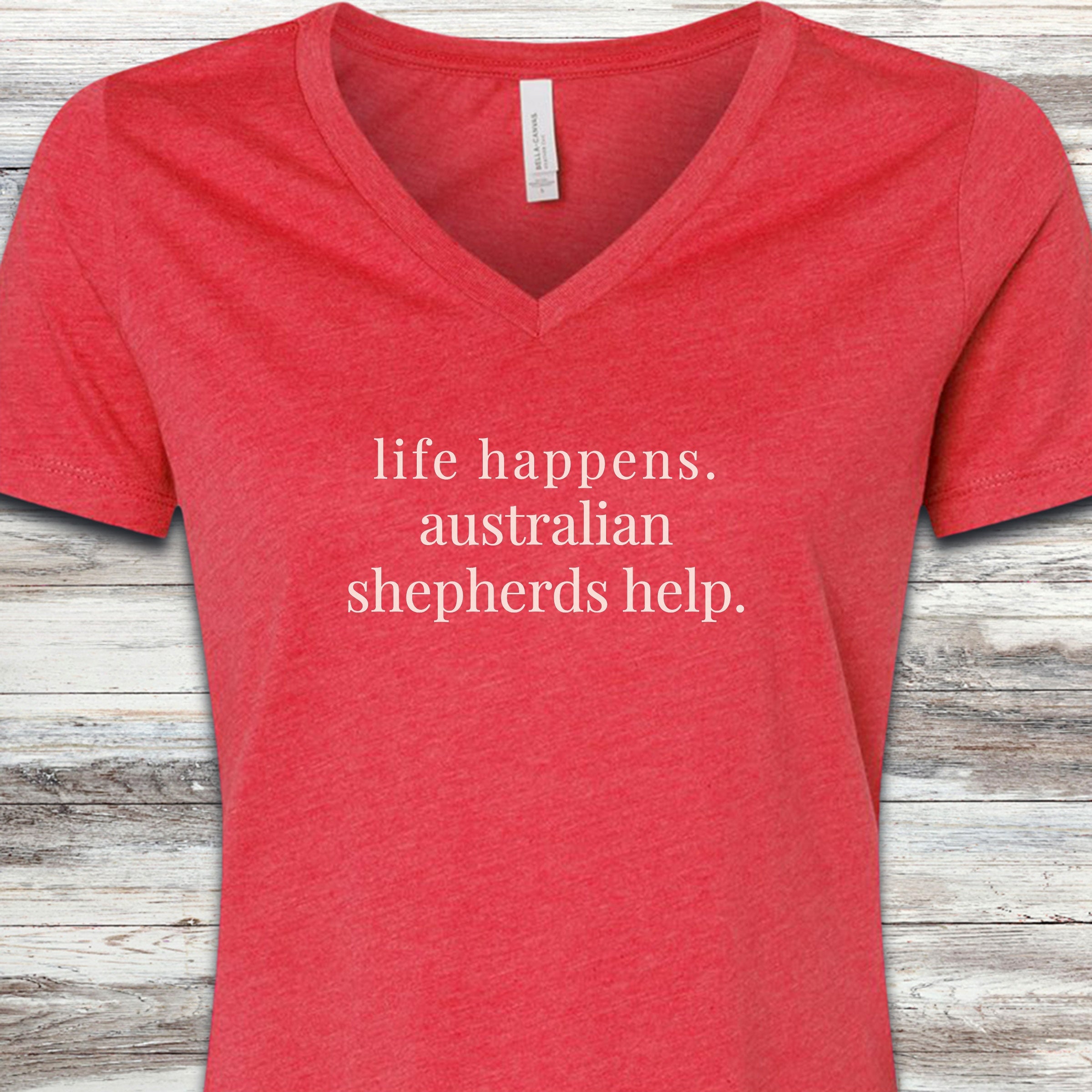 Australian Shepherds Help V-Neck Tee - Heather Red