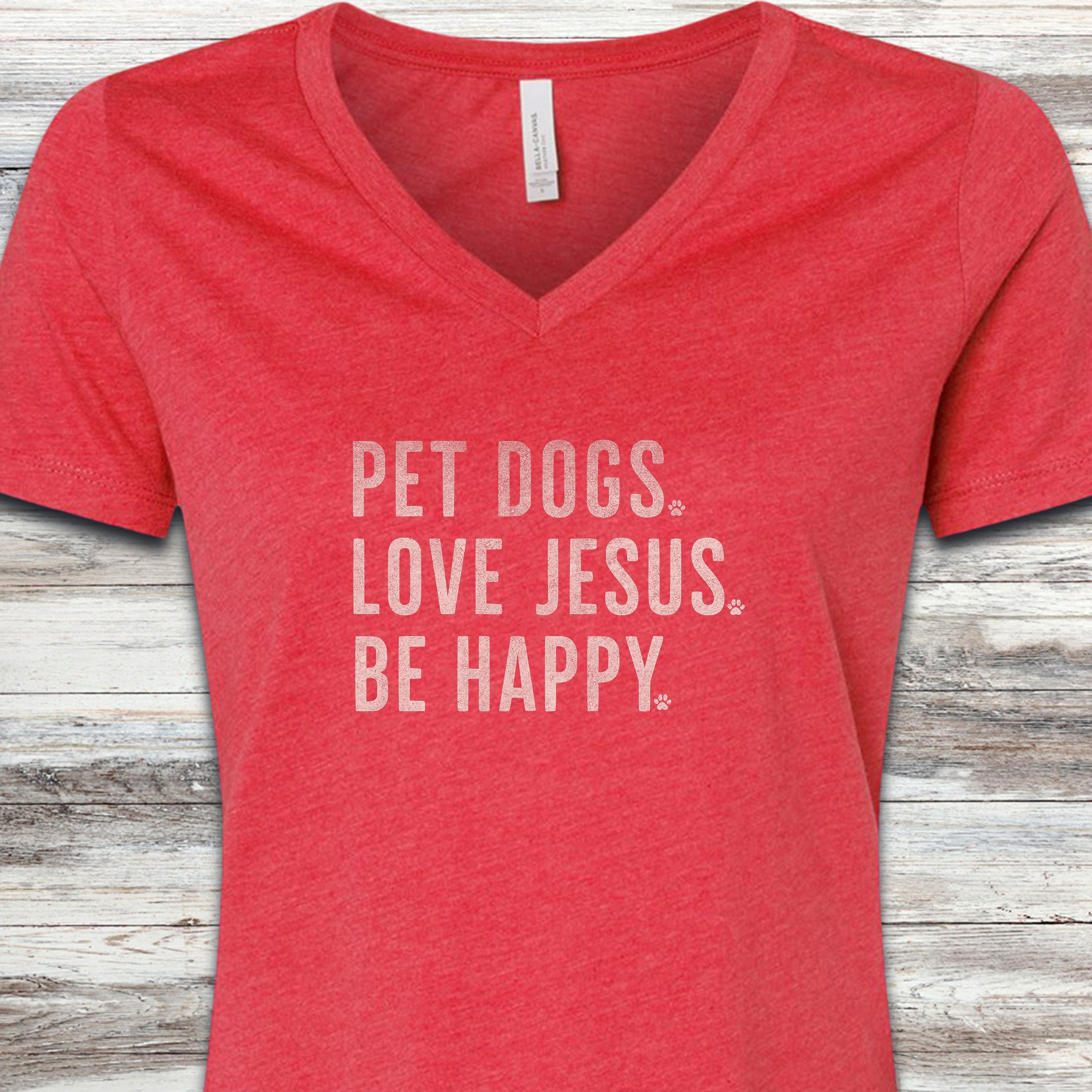 Love Jesus V-Neck Tee - Heather Red