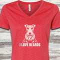 Wire Fox Terrier I Love Beards V-Neck Tee - Heather Red