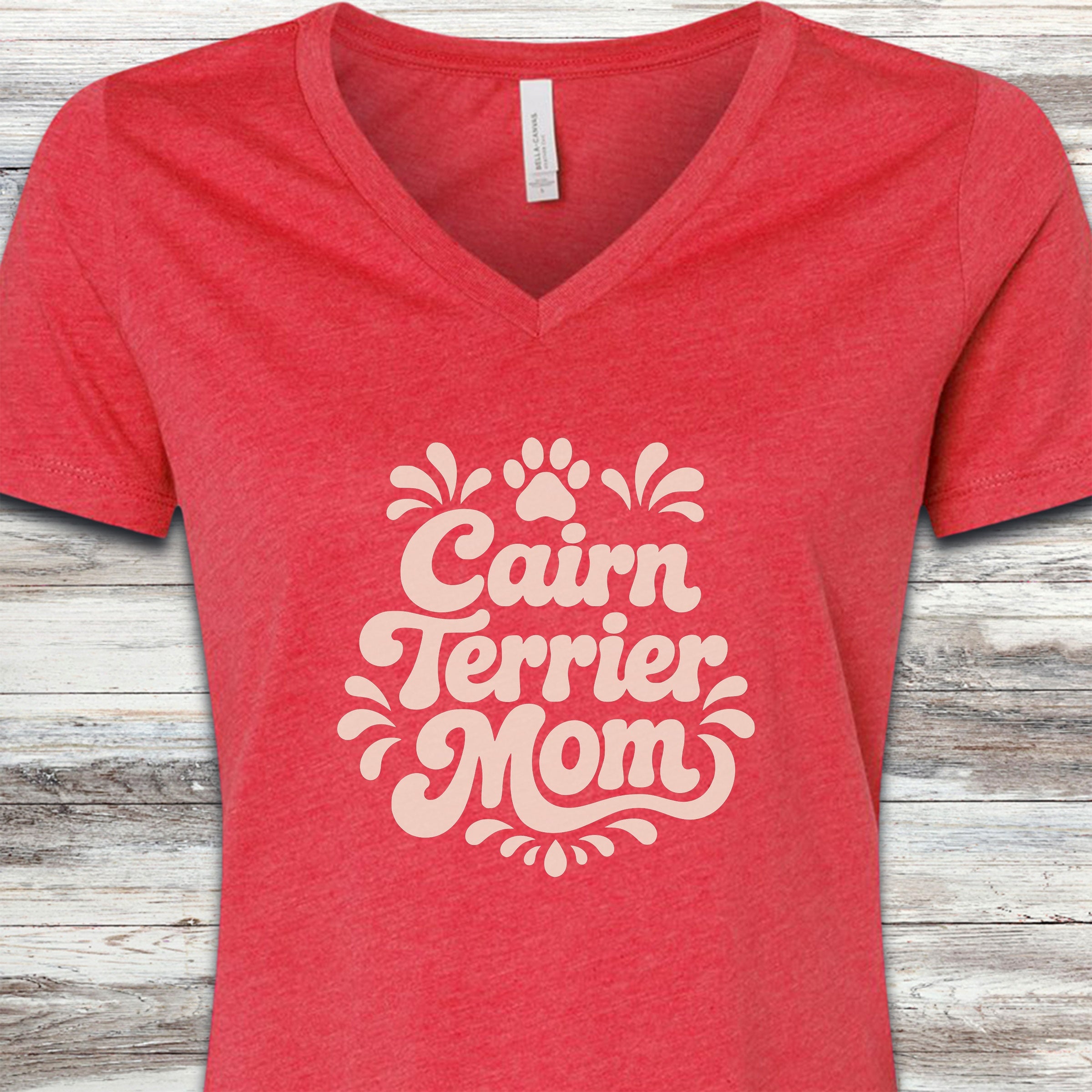 Cairn Terrier Groovy Mom V-Neck Tee - Heather Red