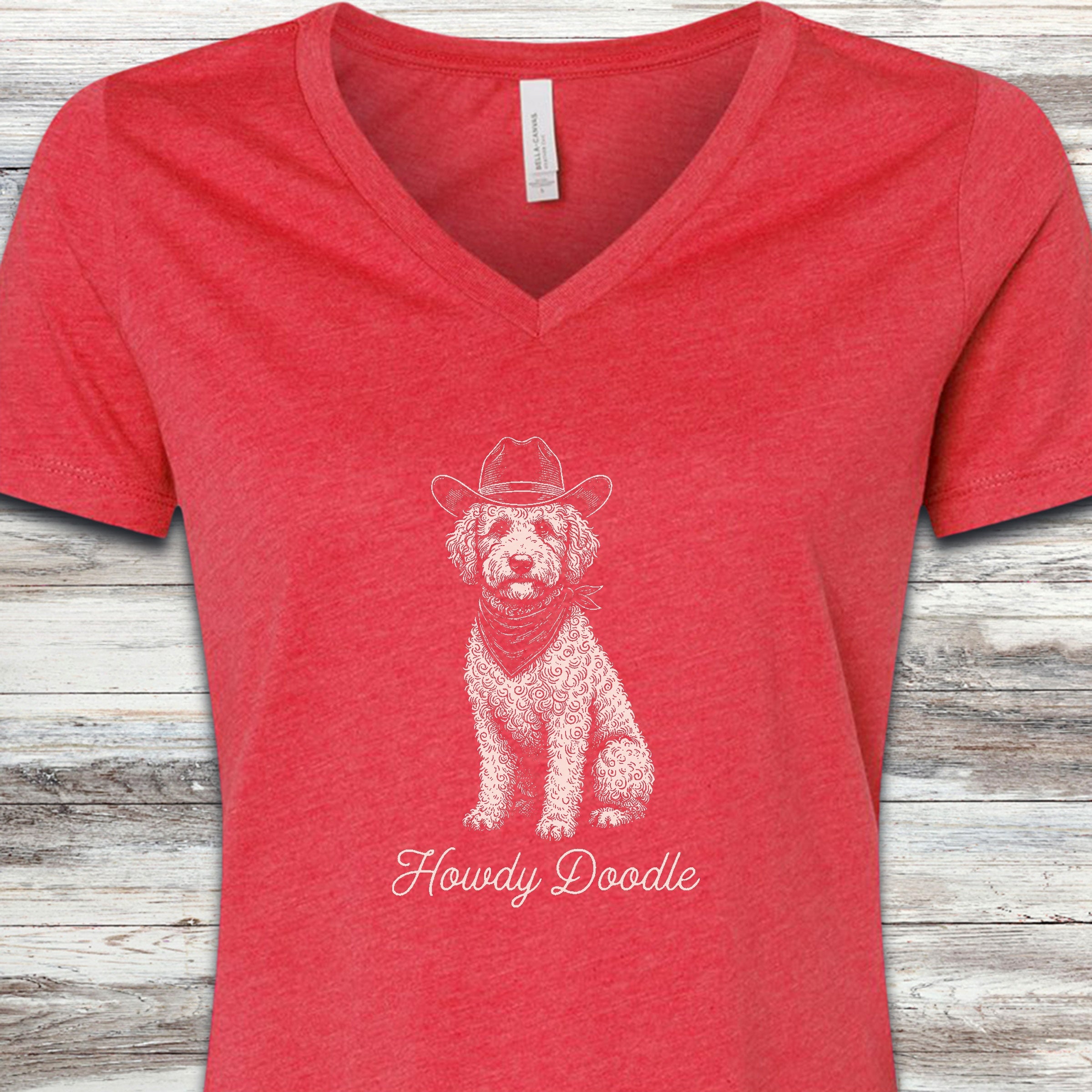 Labradoodle Howdy Doodle V-Neck Tee - Heather Red
