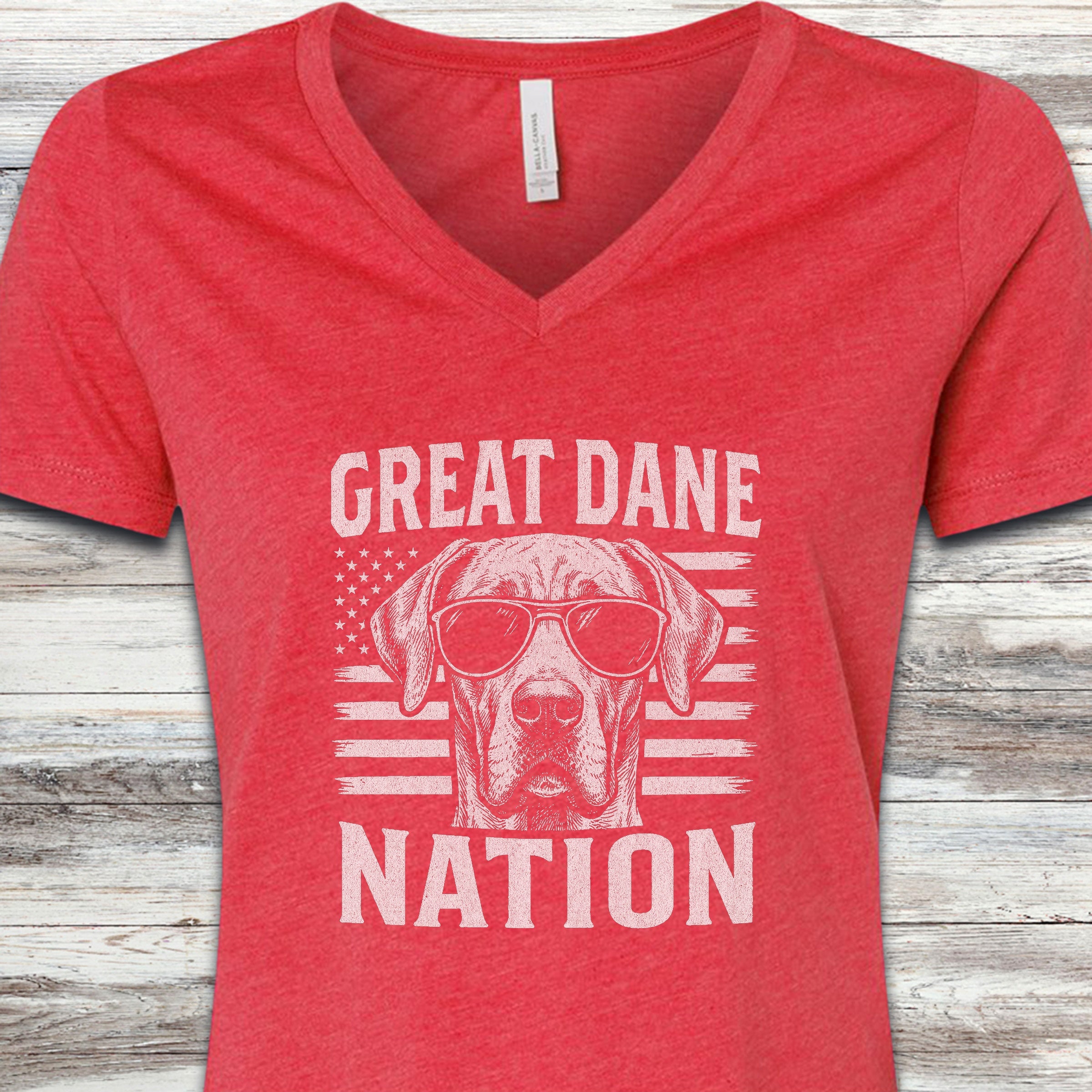 Great Dane Nation V-Neck Tee - Heather Red