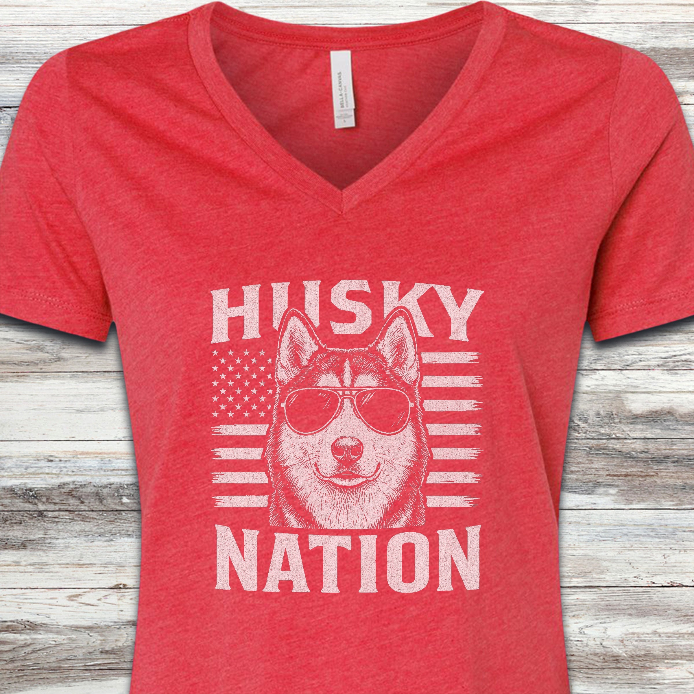 Husky Nation V-Neck Tee - Heather Red