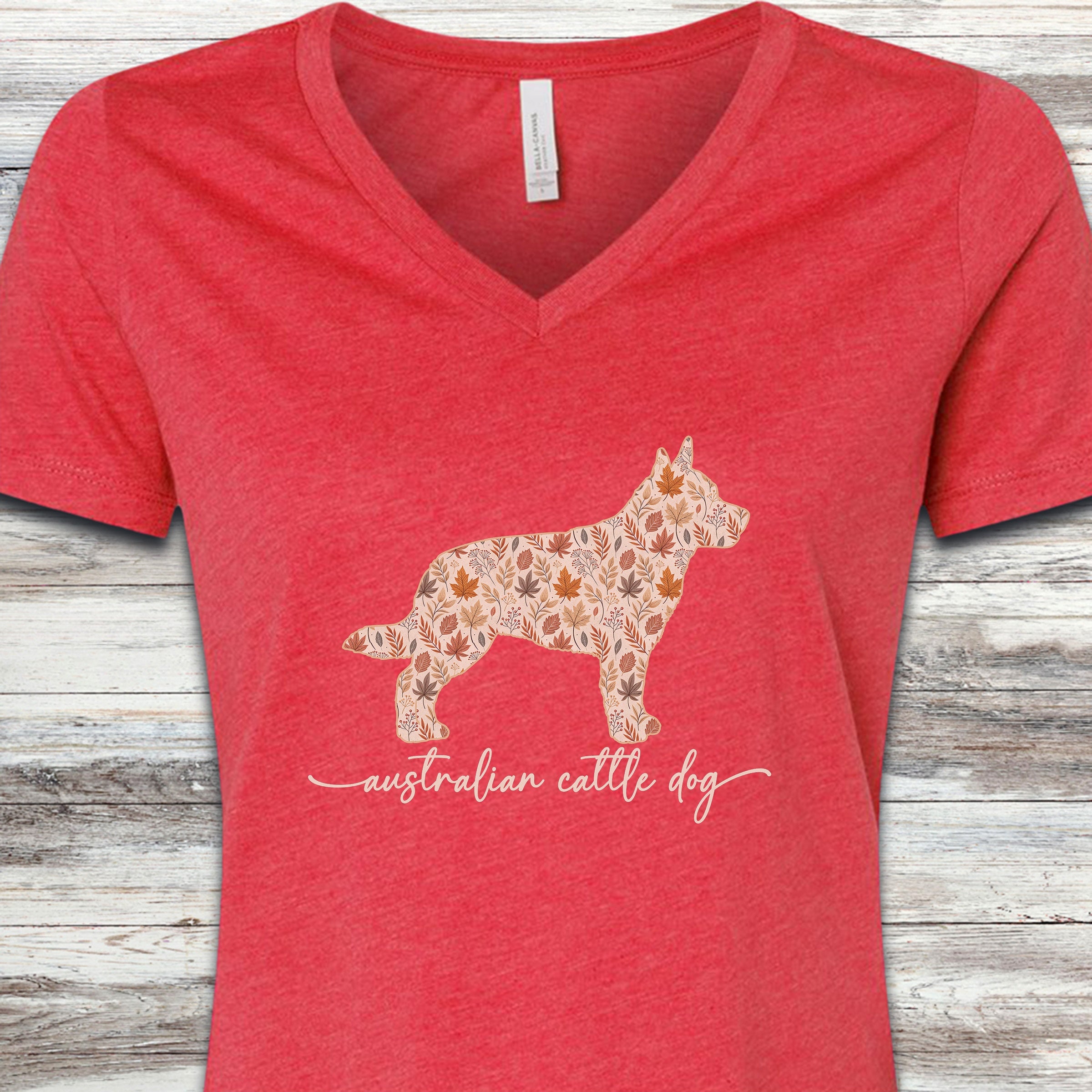 Australian Cattle Dog Fall V-Neck Tee - Heather Red