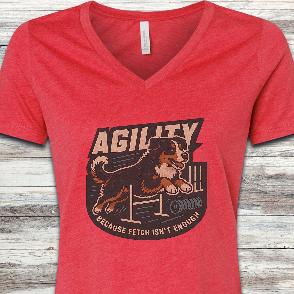 Bernese Mountain Dog Agility V-Neck Tee - Heather Red