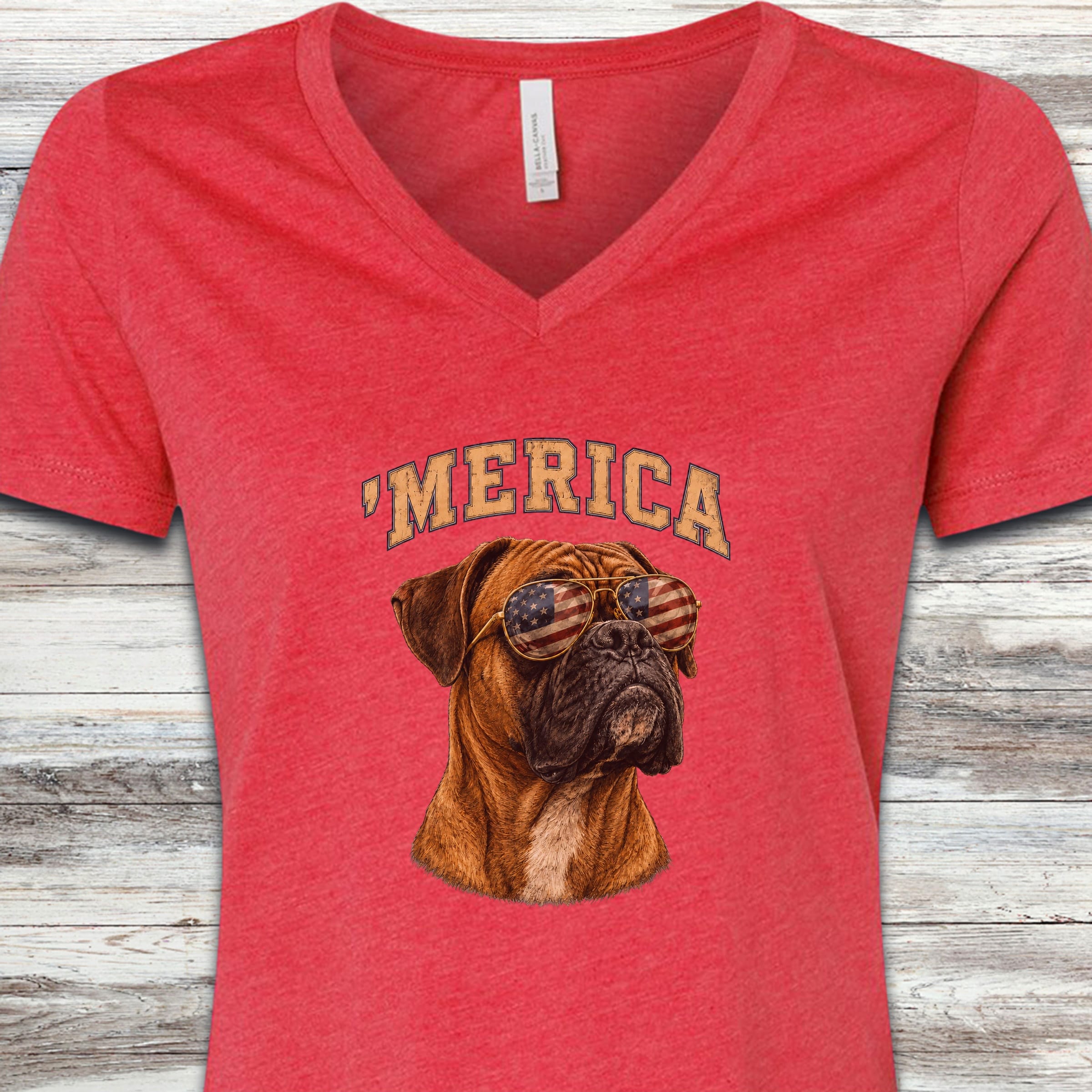 Boxer 'Merica V-Neck Tee - Heather Red