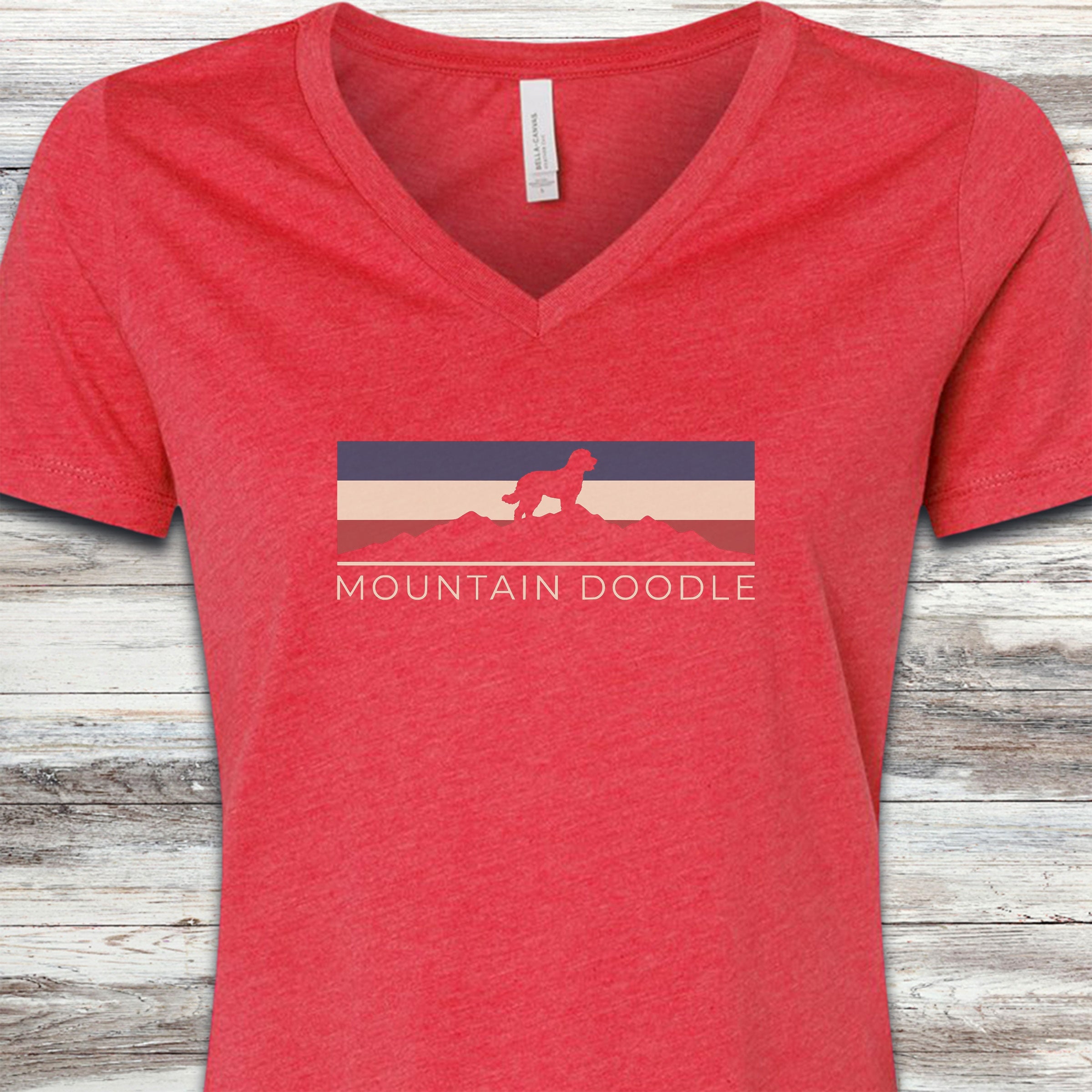 Bernedoodle USA Sunset V-Neck Tee - Heather Red
