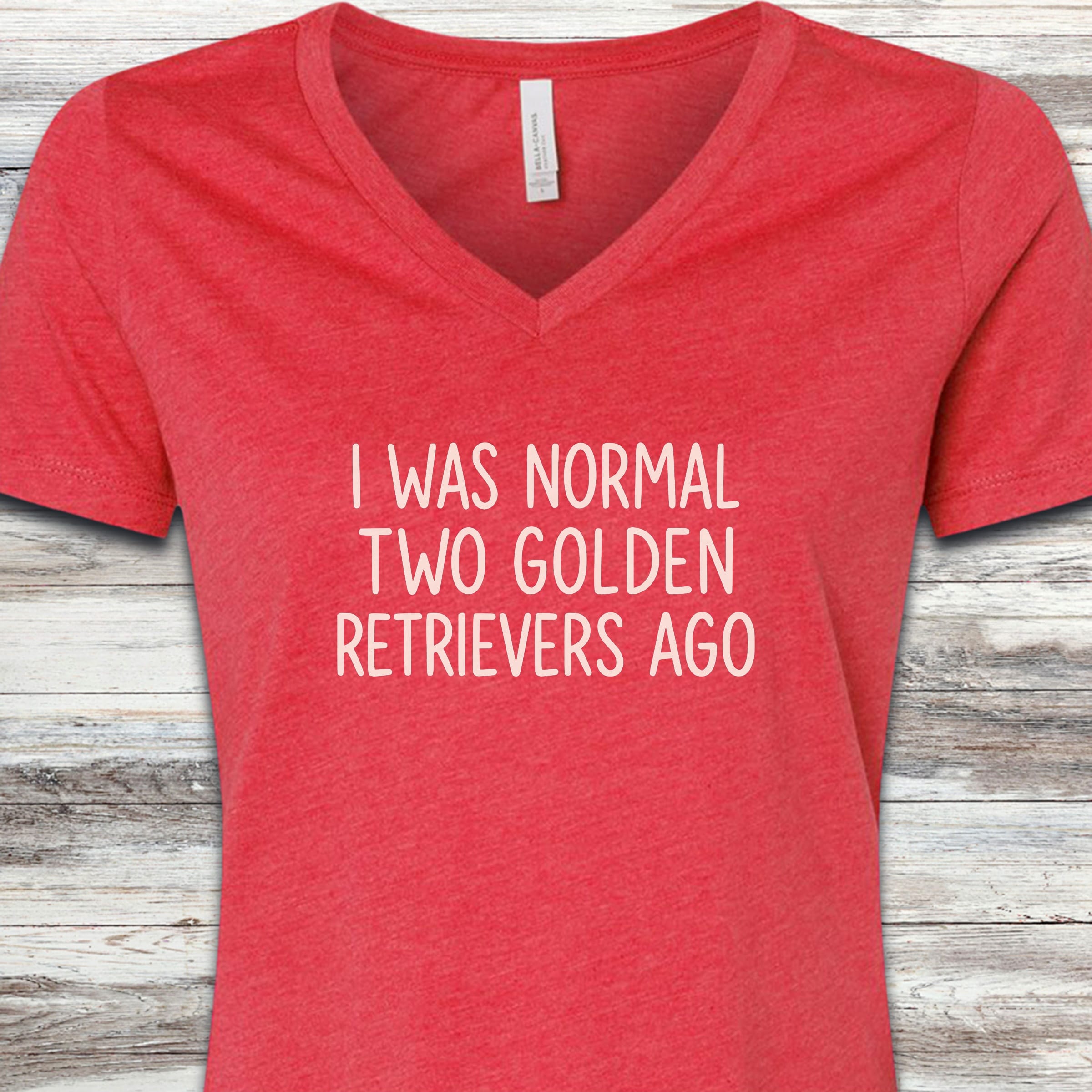 Golden Retriever Normal V-Neck Tee - Heather Red