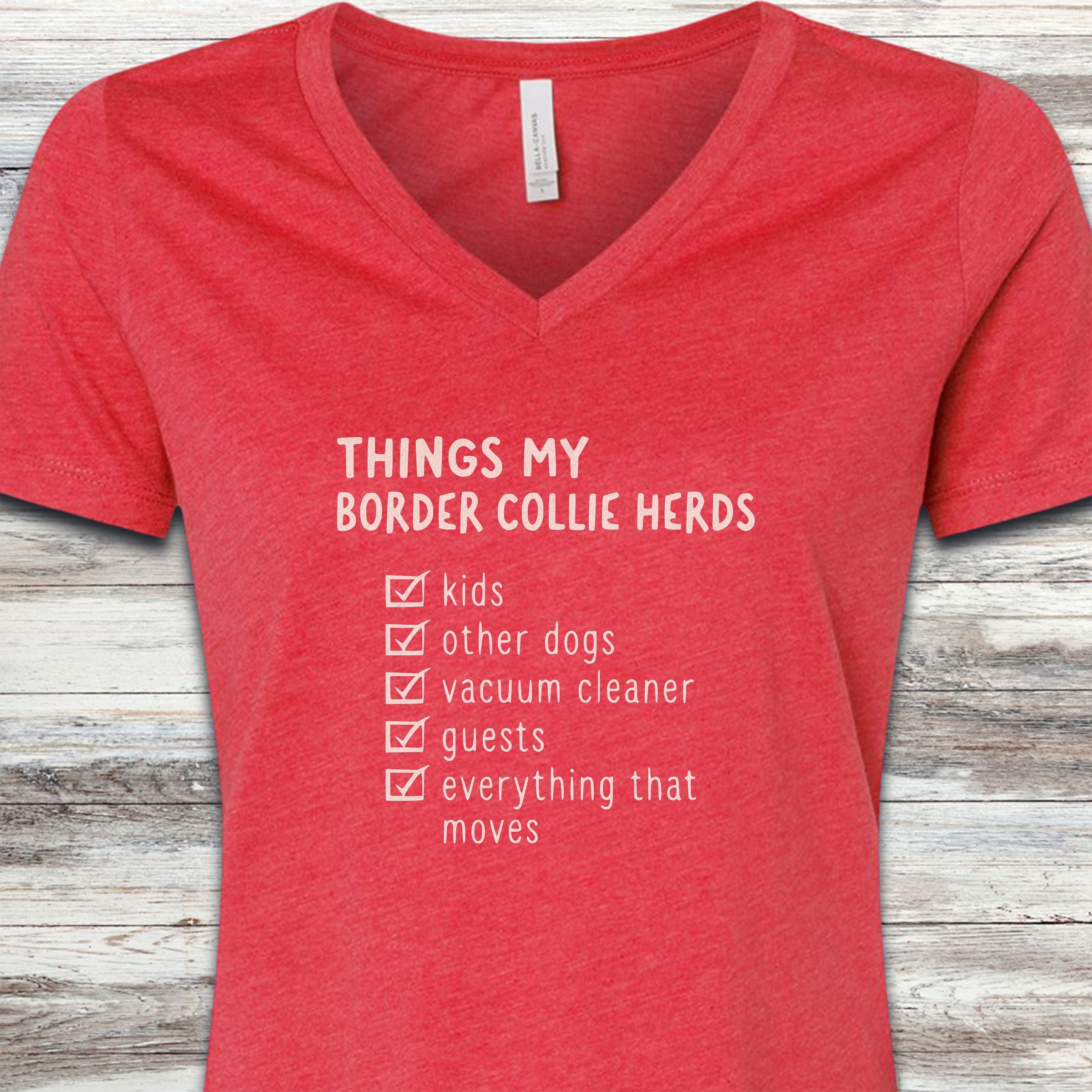Border Collie Herding List V-Neck Tee - Heather Red