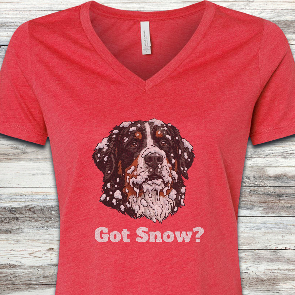 Bernese Mountain Dog Got Snow V-Neck Tee - Heather Red
