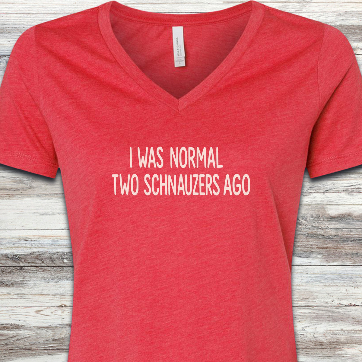 Schnauzer Normal V-Neck Tee - Heather Red