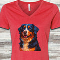 Bernese Mountain Dog Oil Painting V-Neck Tee - Heather Red