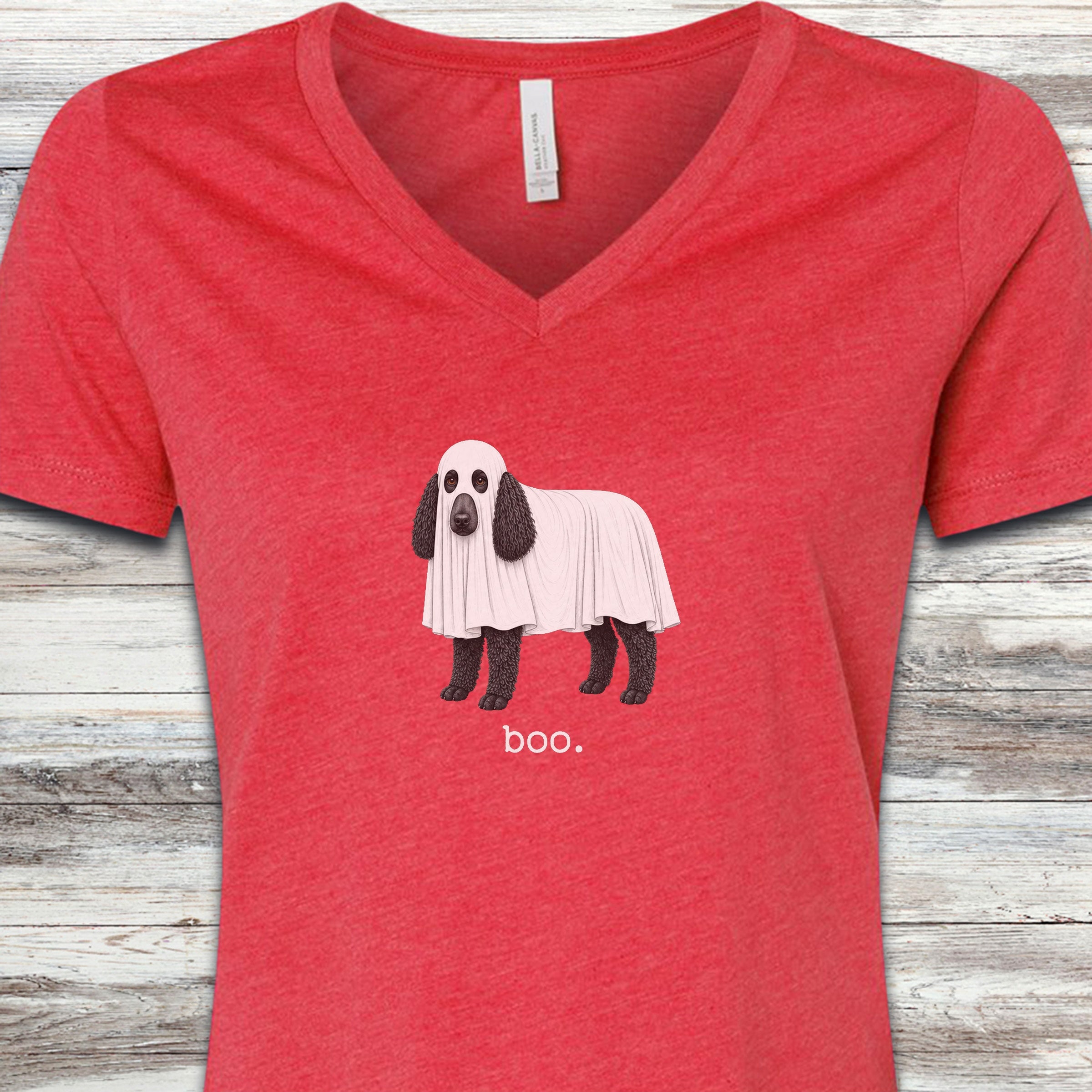 Poodle Black Boo V-Neck Tee - Heather Red