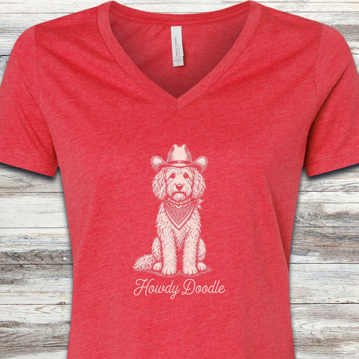 Goldendoodle Howdy Doodle V-Neck Tee - Heather Red