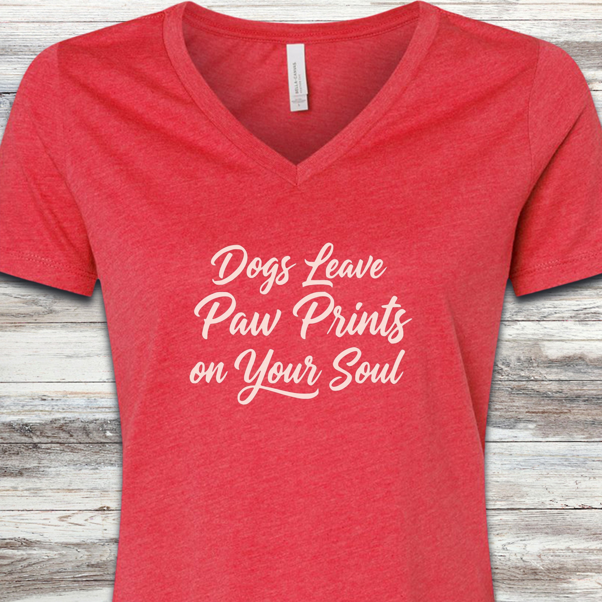 Paw Prints on Your Soul V-Neck Tee - Heather Red