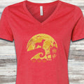 Dalmatian Halloween Moon V-Neck Tee - Heather Red