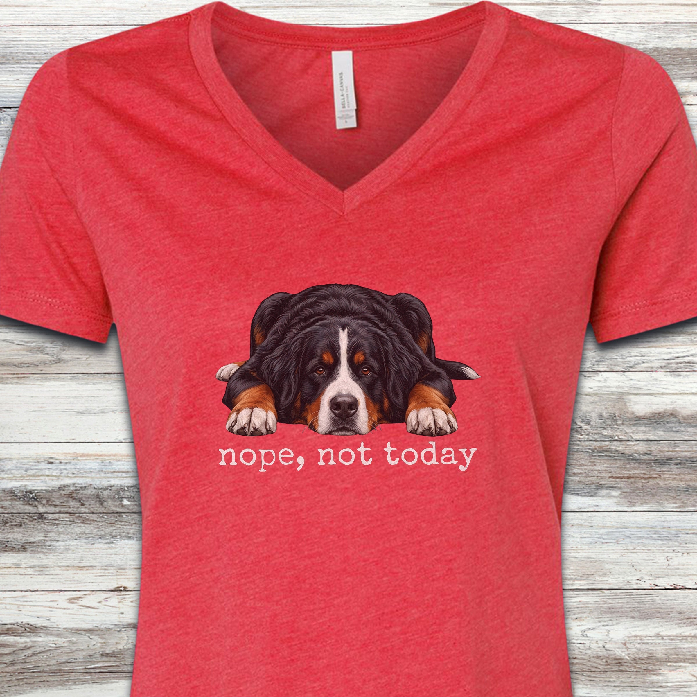 Swiss Mountain Dog Nope V-Neck Tee - Heather Red