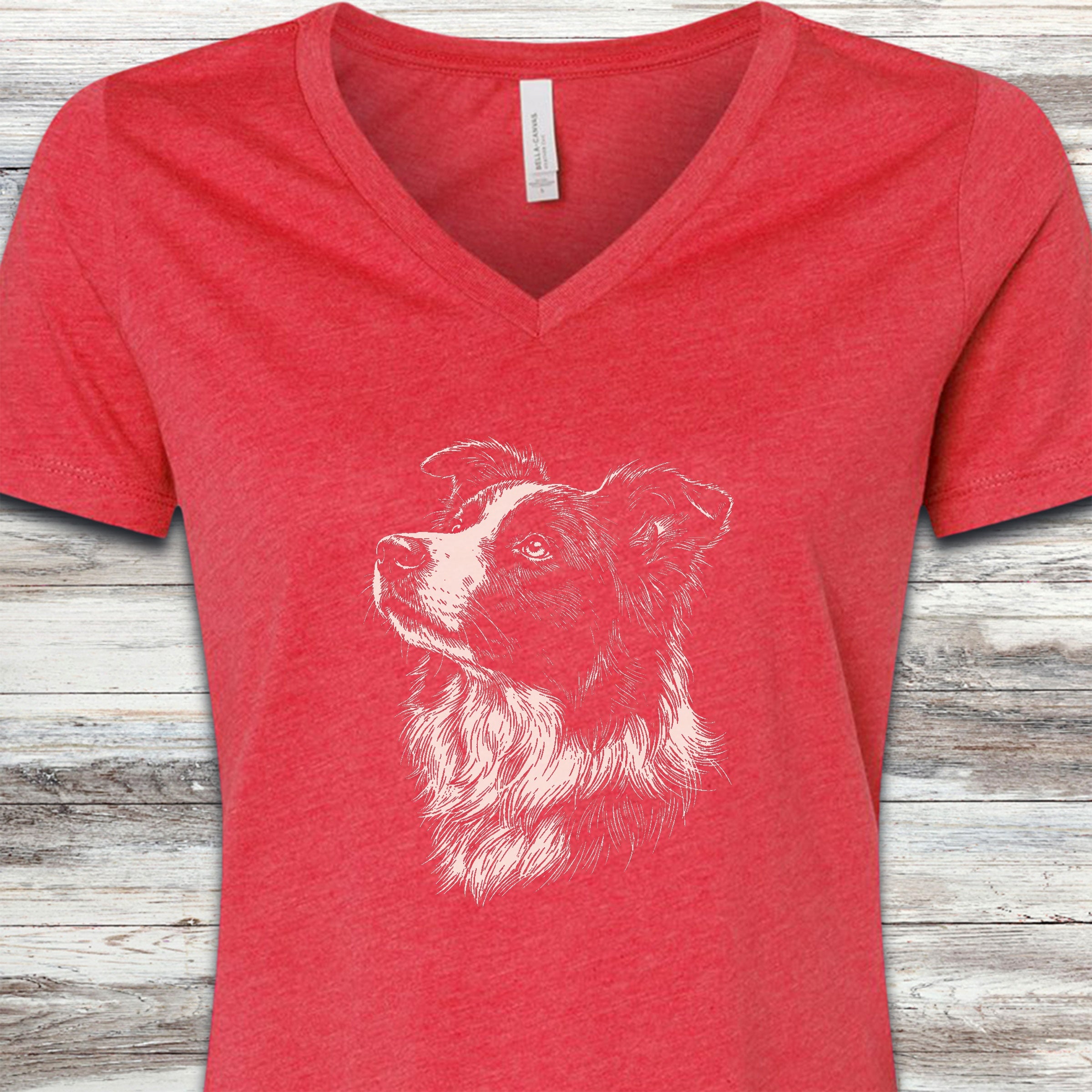 Border Collie Loyalty V-Neck Tee - Heather Red
