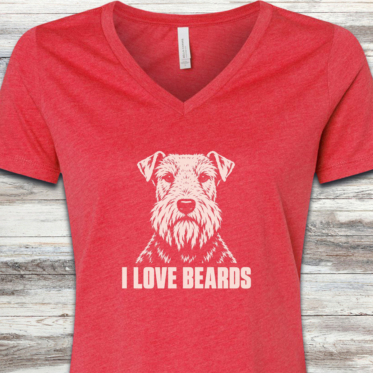 Welsh Terrier I Love Beards V-Neck Tee - Heather Red