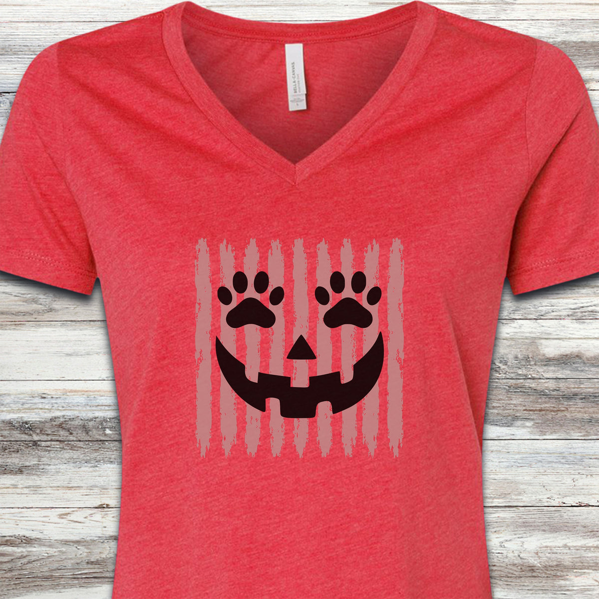 Jack O Lantern V-Neck Tee - Heather Red