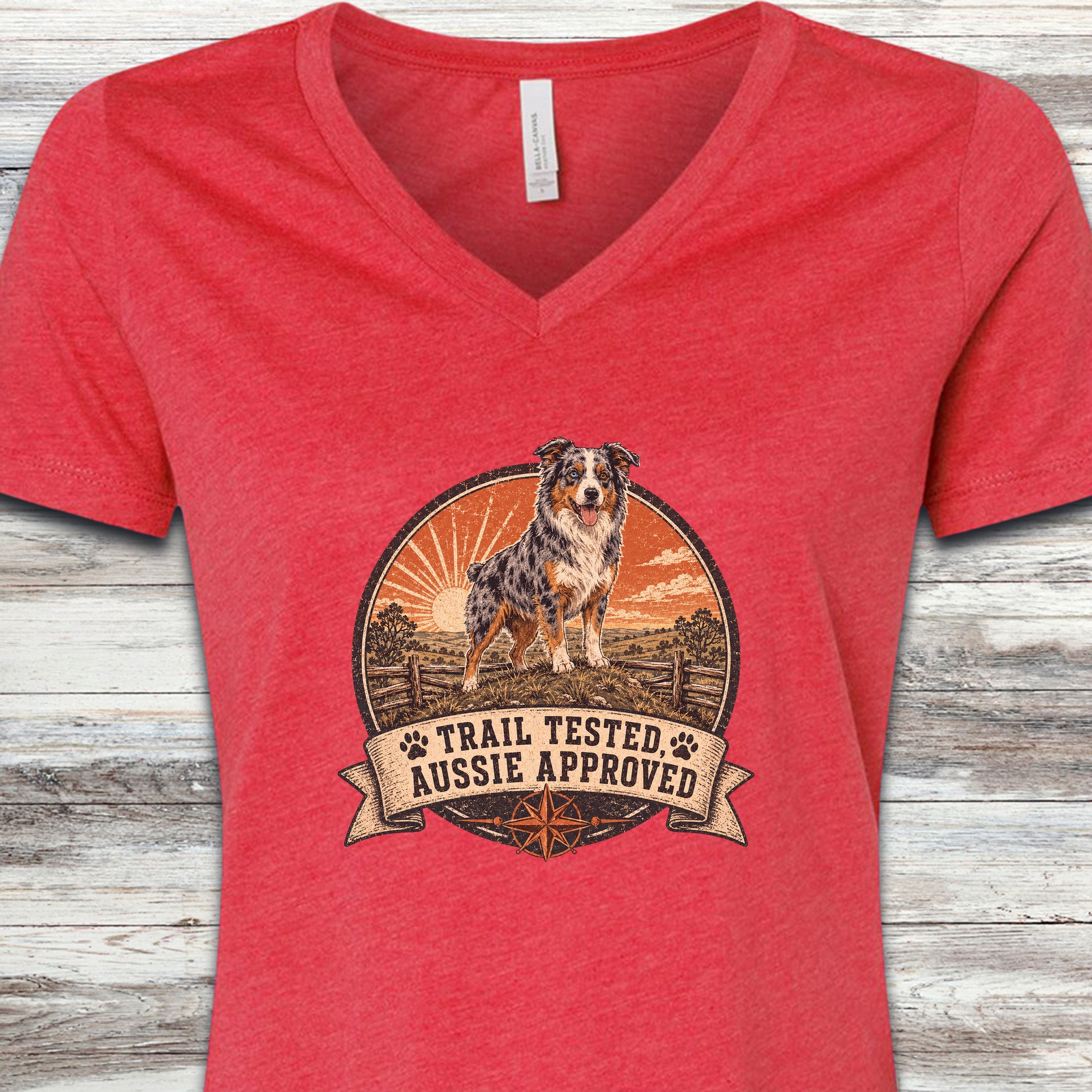 Australian Shepherd Tested V-Neck Tee - Heather Red