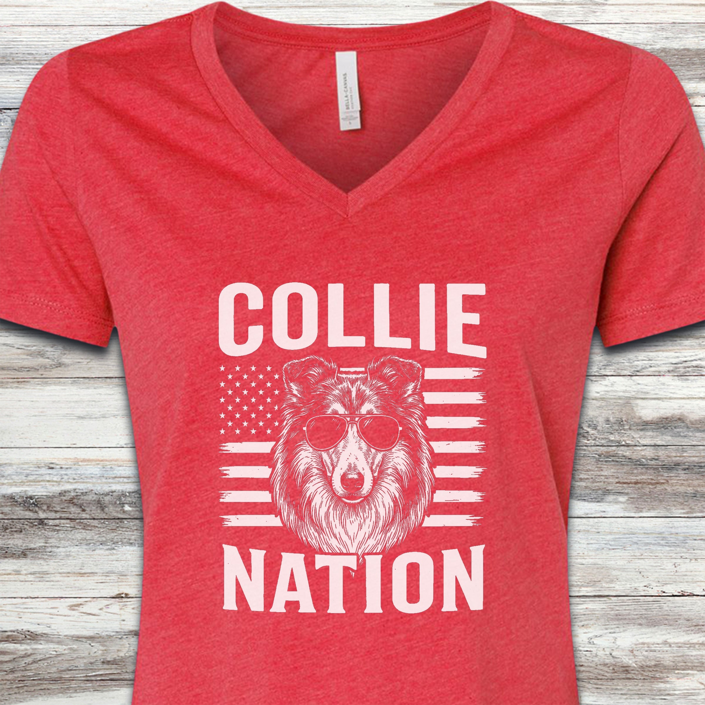 Rough Collie Nation V-Neck Tee - Heather Red