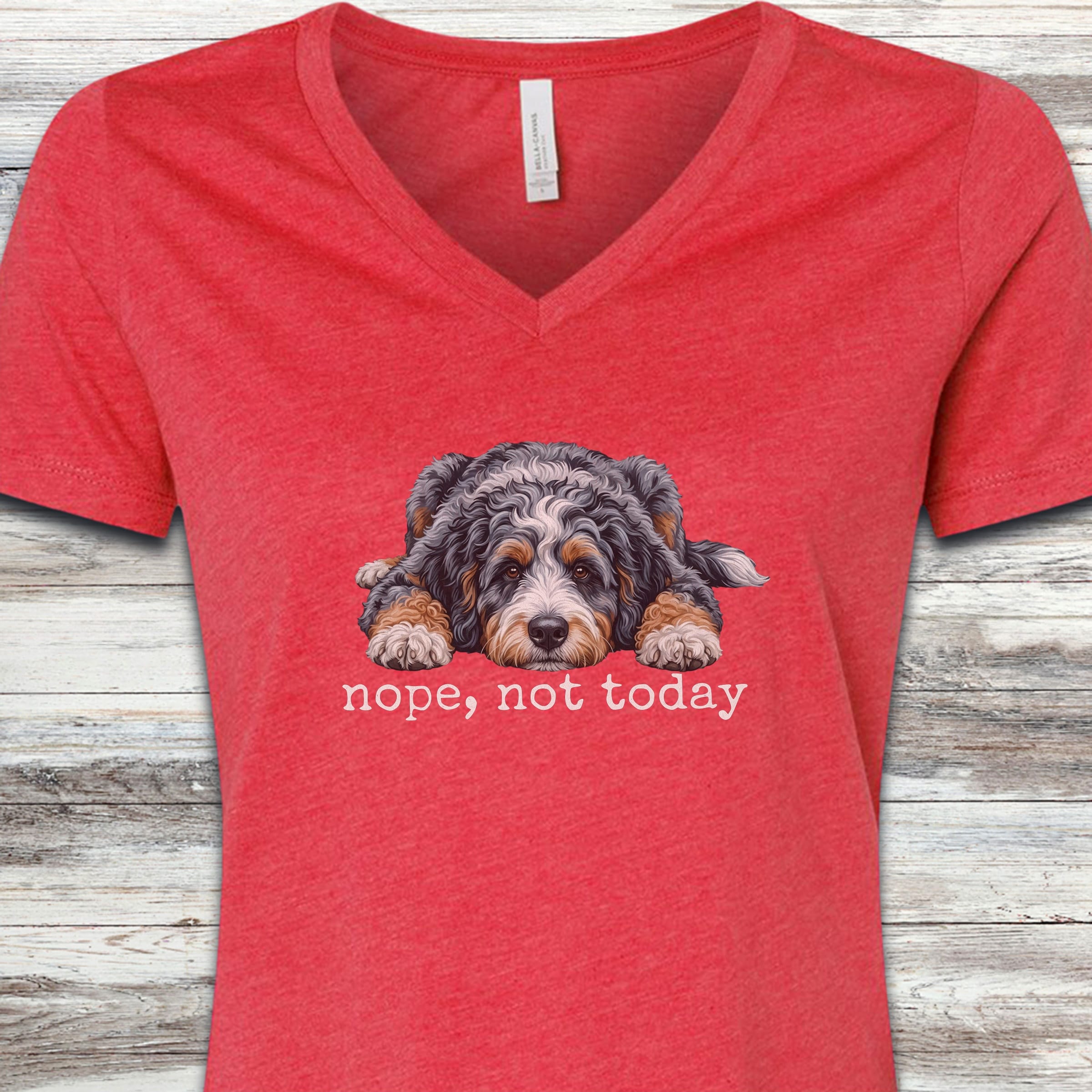 Aussiedoodle Nope V-Neck Tee - Heather Red