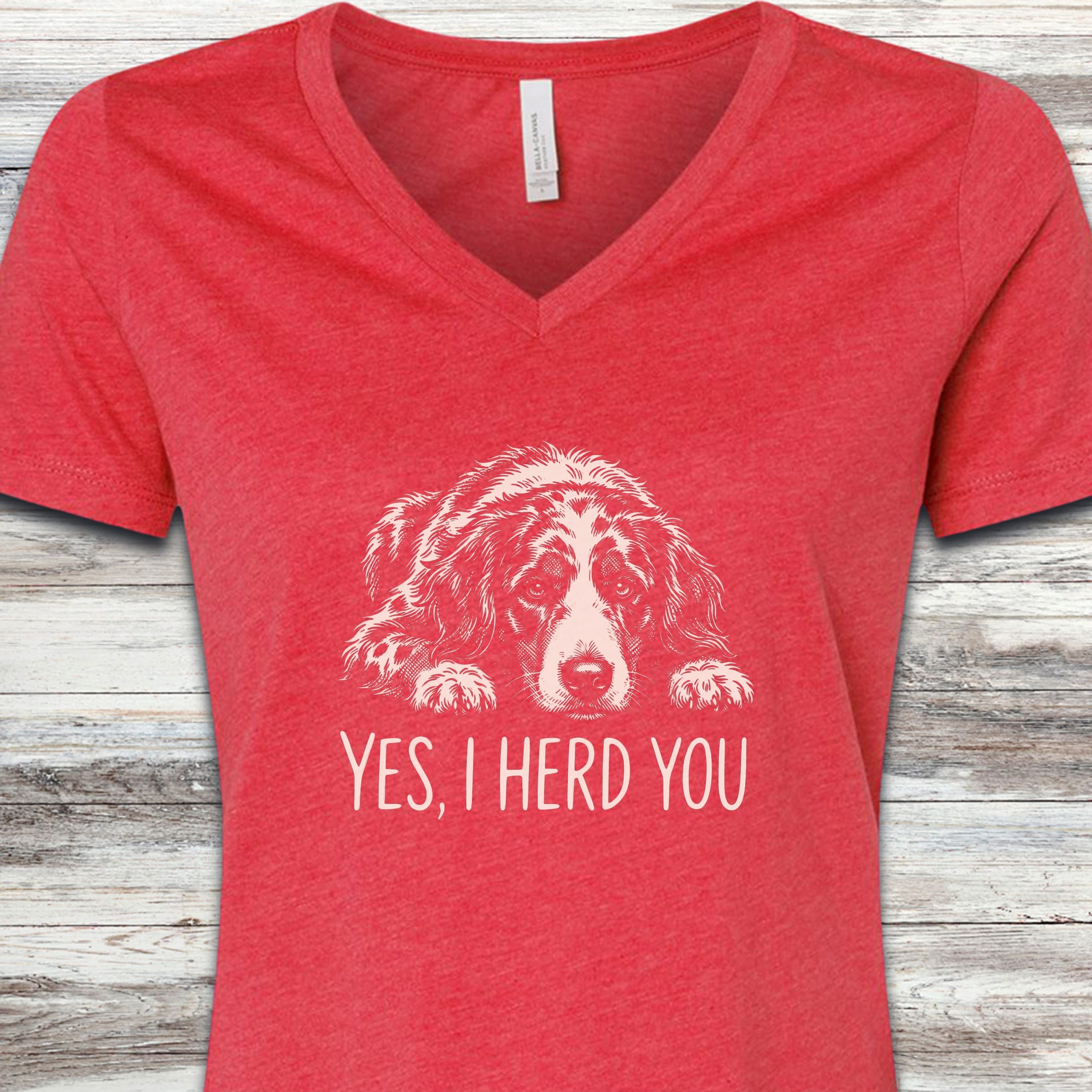 Aussiedoodle Herd You V-Neck Tee - Heather Red