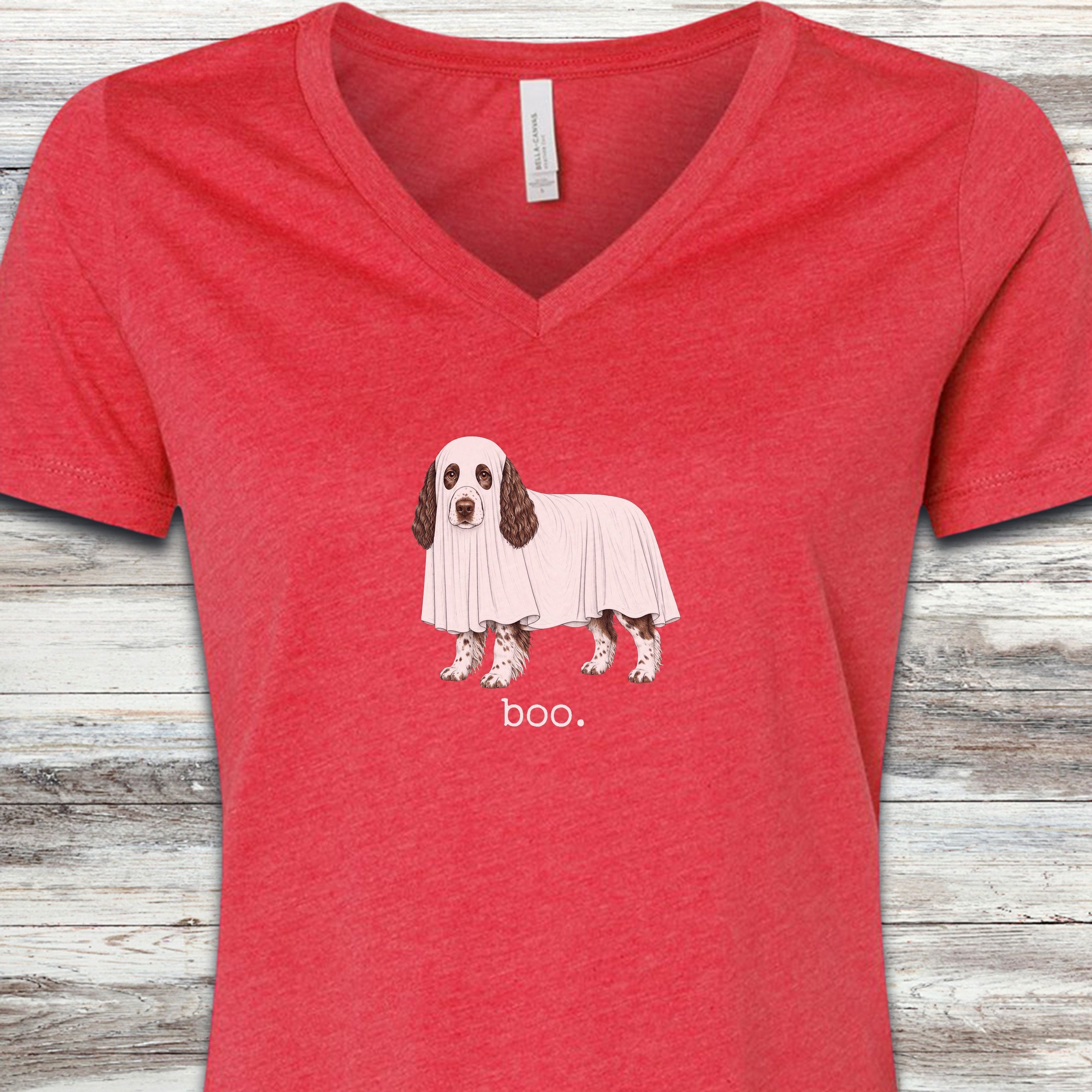 English Springer Spaniel Boo V-Neck Tee - Heather Red