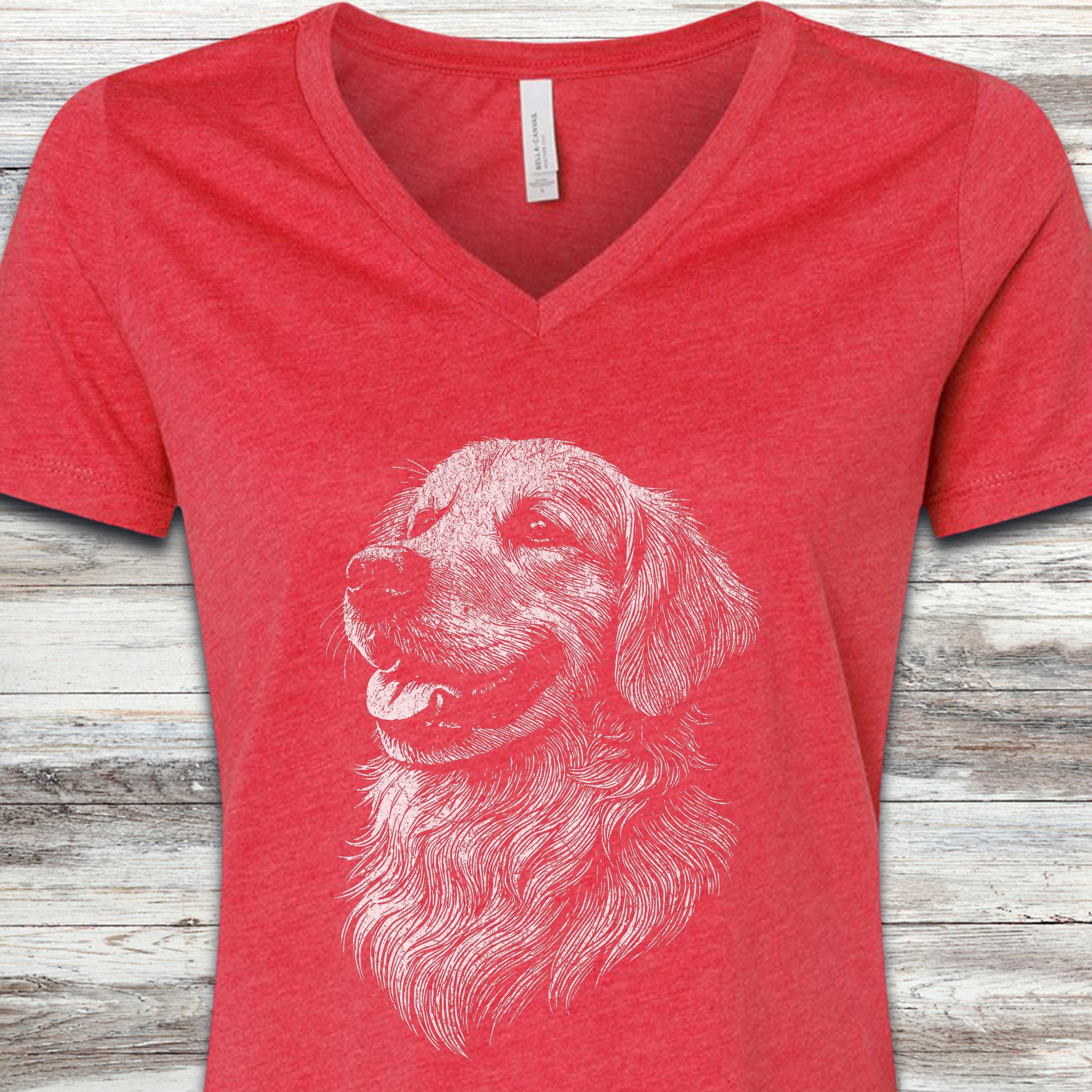 Golden Retriever Sketch V-Neck Tee - Heather Red
