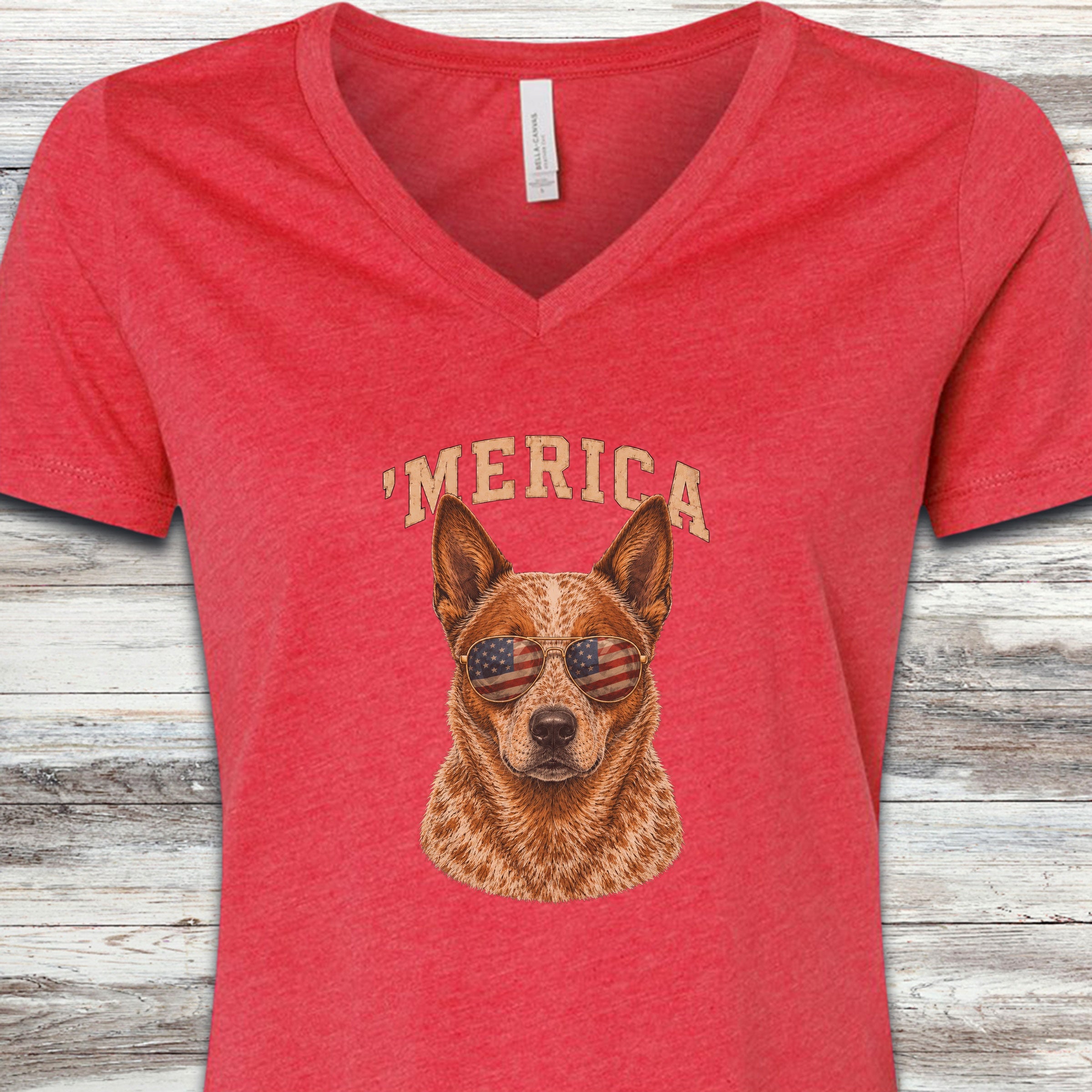 Australian Cattle Dog Red 'Merica V-Neck Tee - Heather Red