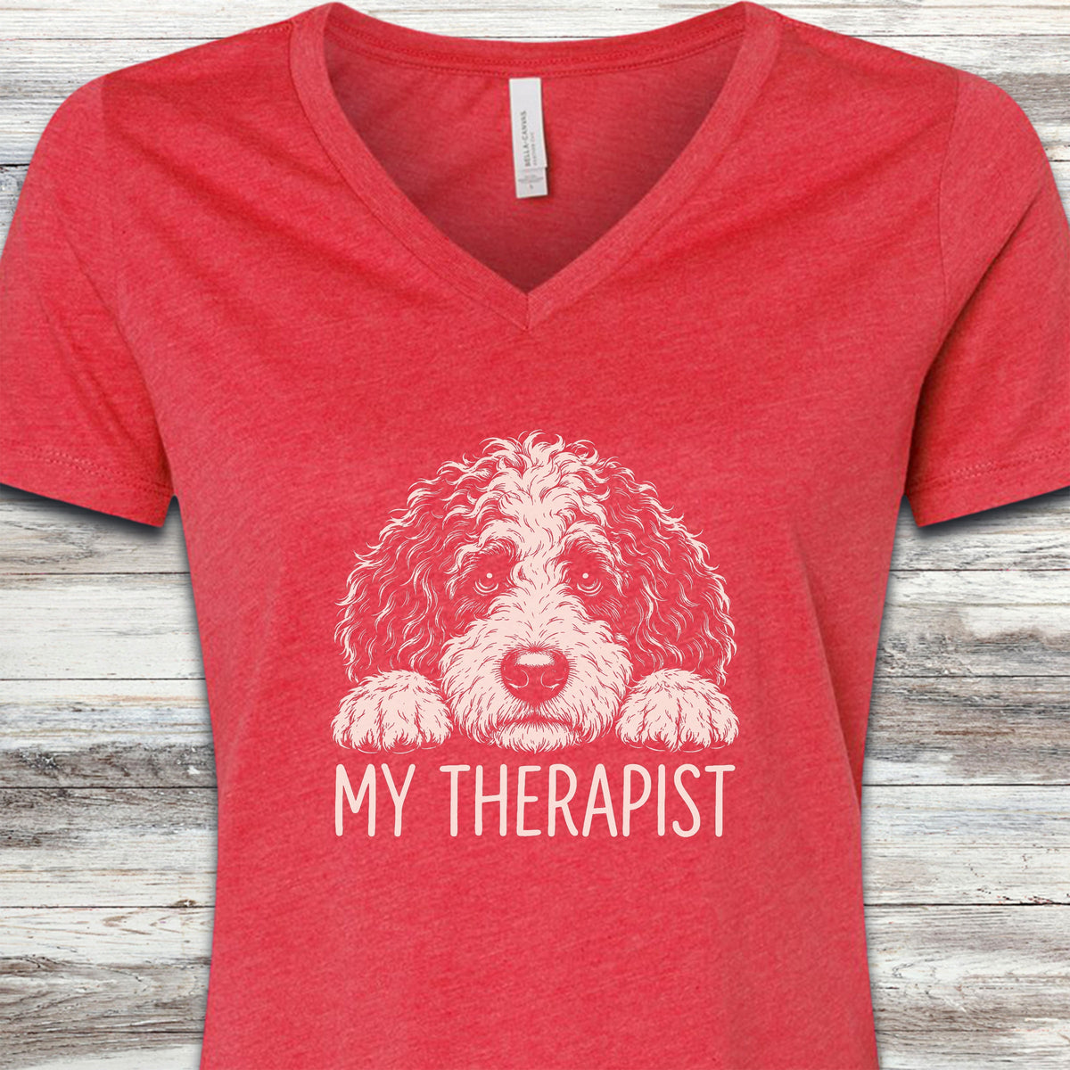 Sheepadoodle Therapist V-Neck Tee - Heather Red