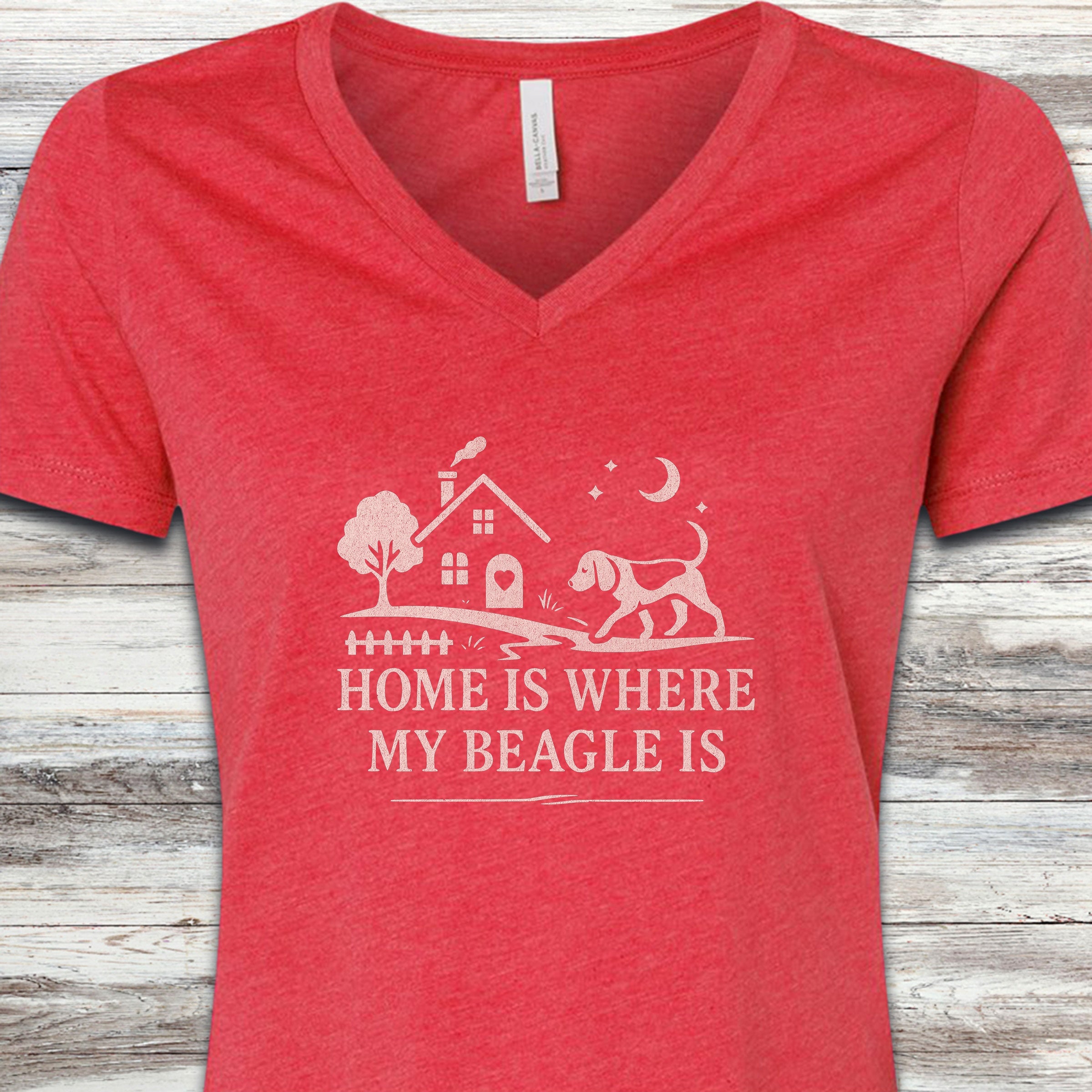 Beagle Home V-Neck Tee - Heather Red