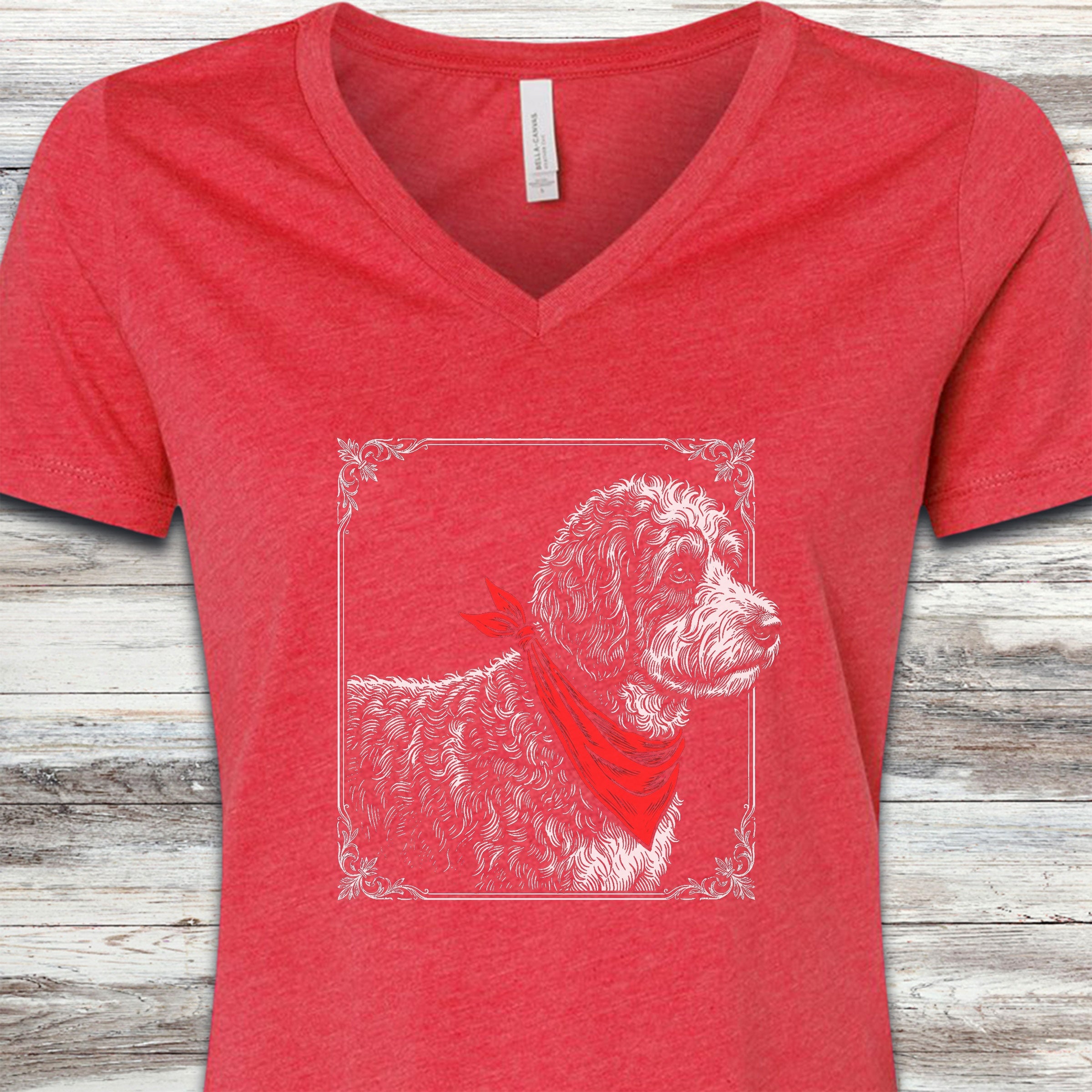 Bernedoodle Etching V-Neck Tee - Heather Red