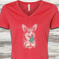 Corgi Pupsicle V-Neck Tee - Heather Red