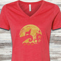Springer Spaniel Halloween Moon V-Neck Tee - Heather Red