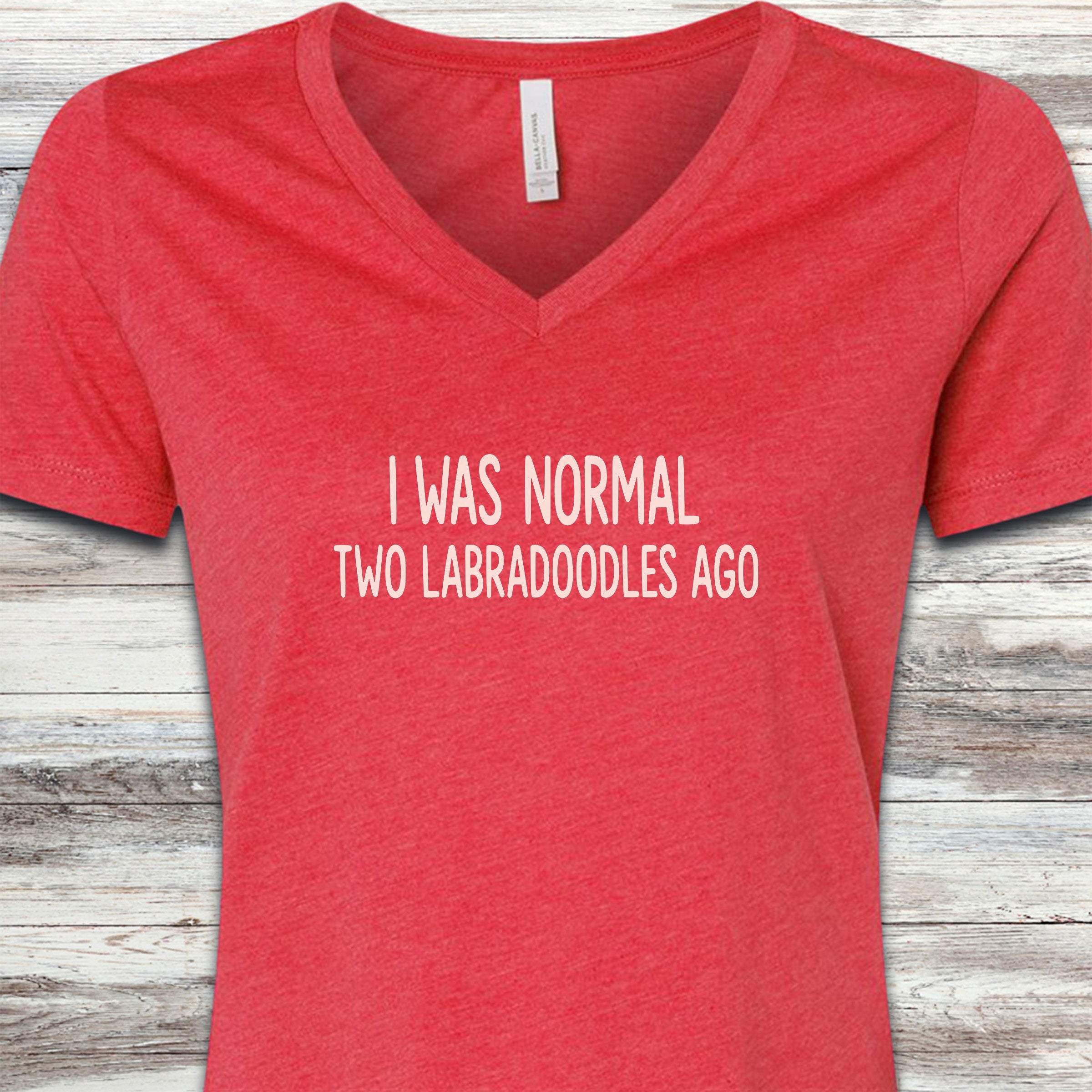 Labradoodle Normal V-Neck Tee - Heather Red