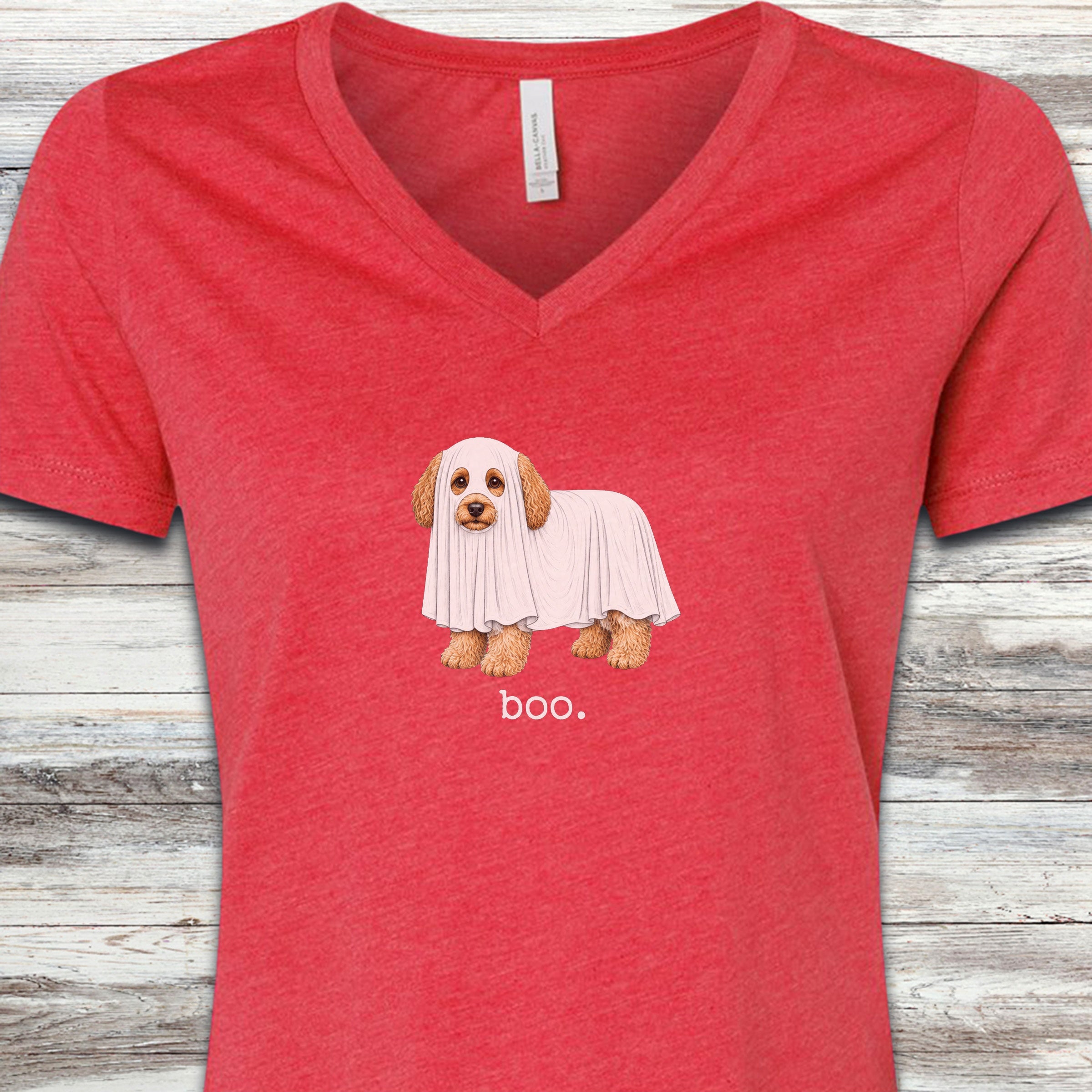 Cavapoo Boo V-Neck Tee - Heather Red